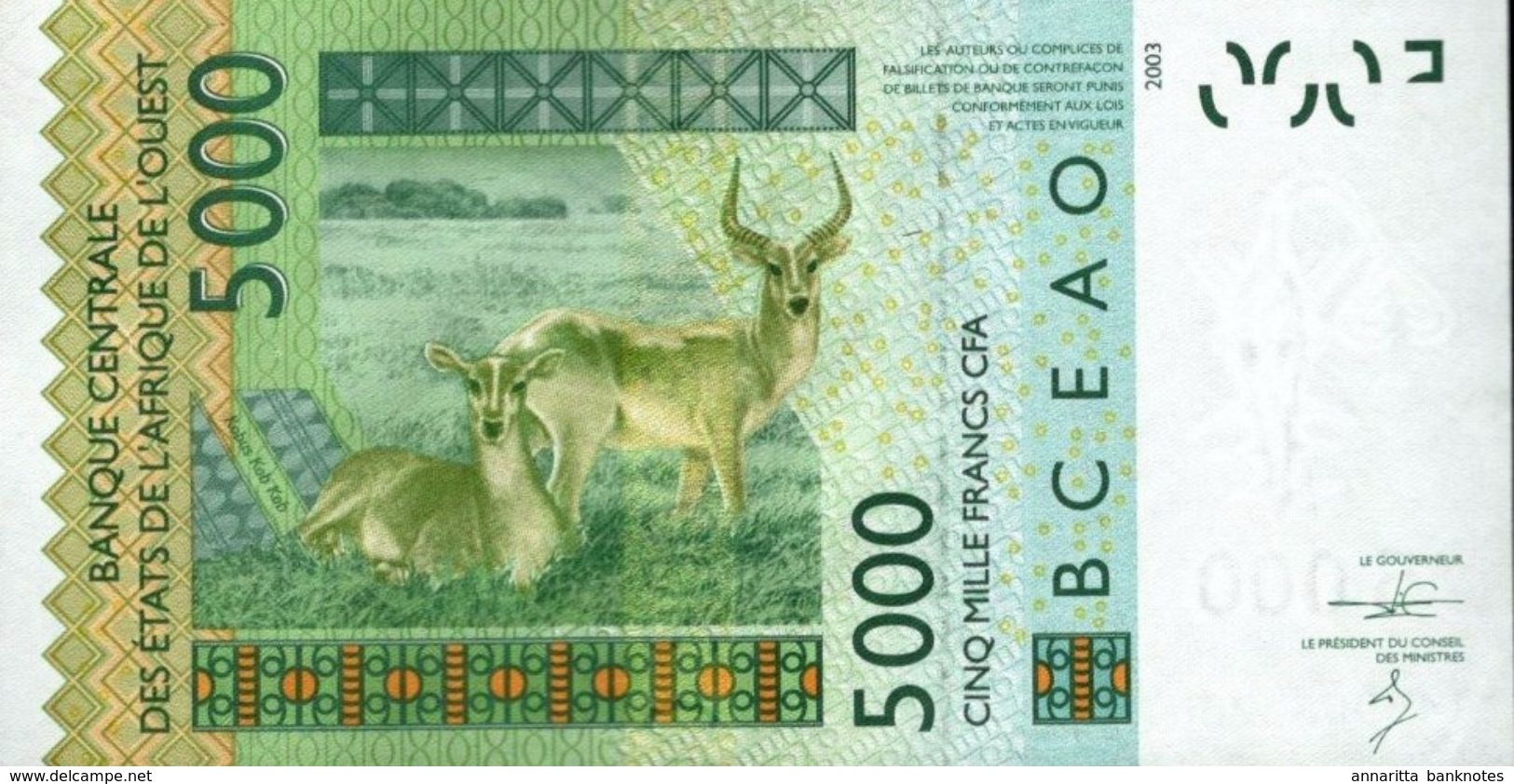 WEST AFRICAN STATES (SENEGAL) 5000 FRANCS 2003 (2014) P-717K AUNC [WAS123Kn] - Westafrikanischer Staaten