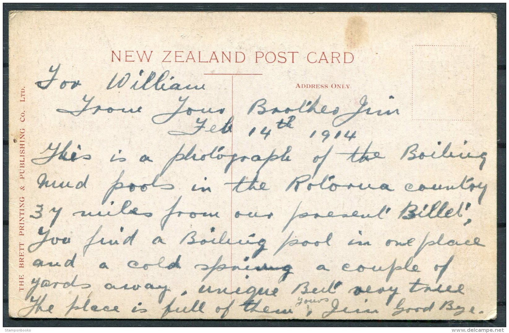 1914 Mud Geysers, Porridge Pots, Whakarewarewa New Zealand.Brett Postcard (message, But Not Posted) - New Zealand