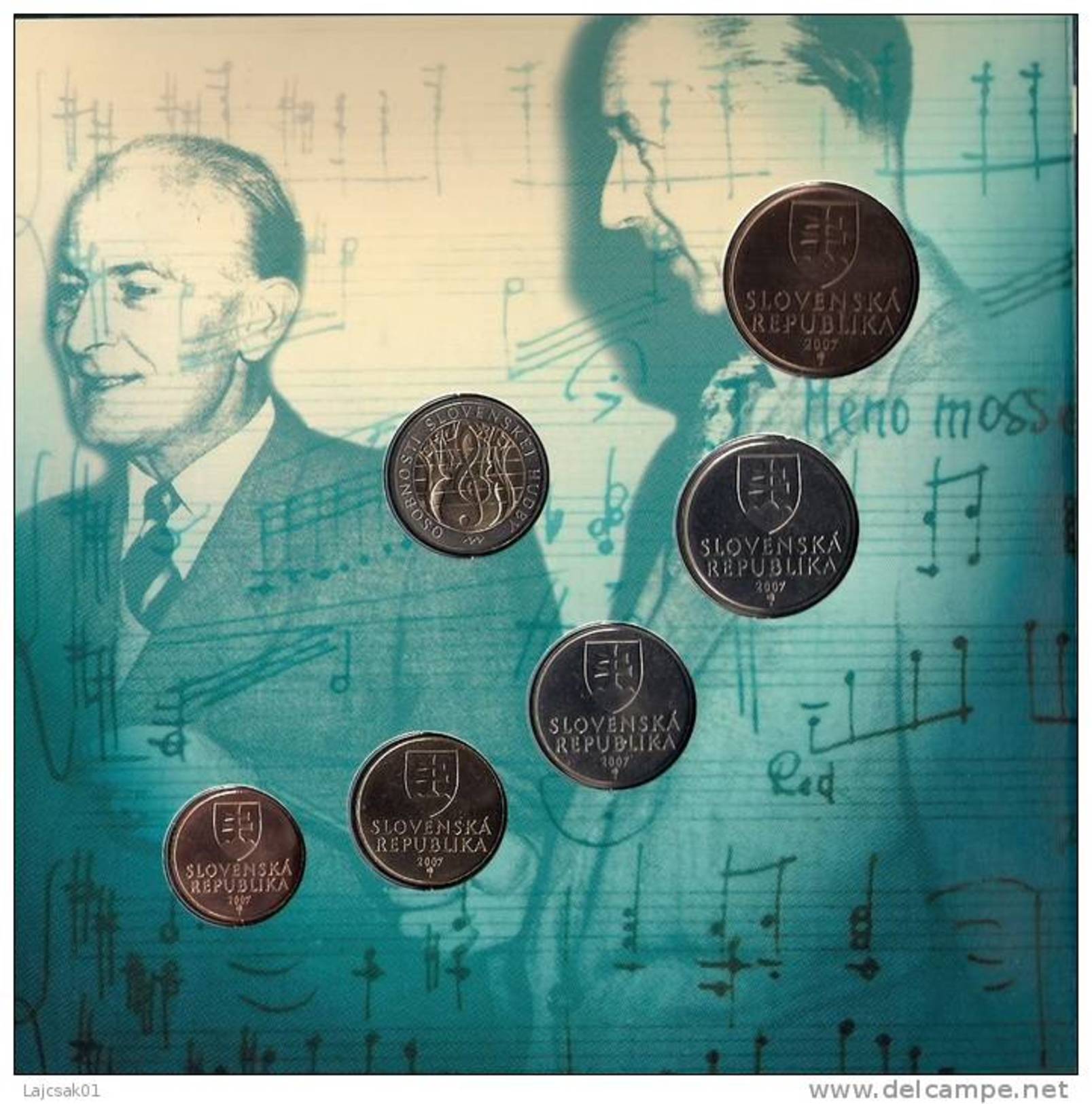 SLOVAKIA 2007. MINT SET COIN SET PERSONALITIES OF SLOVAK MUSIC GEJZA DUSIK WITH TOKEN +CD BEST OF - Slovacchia