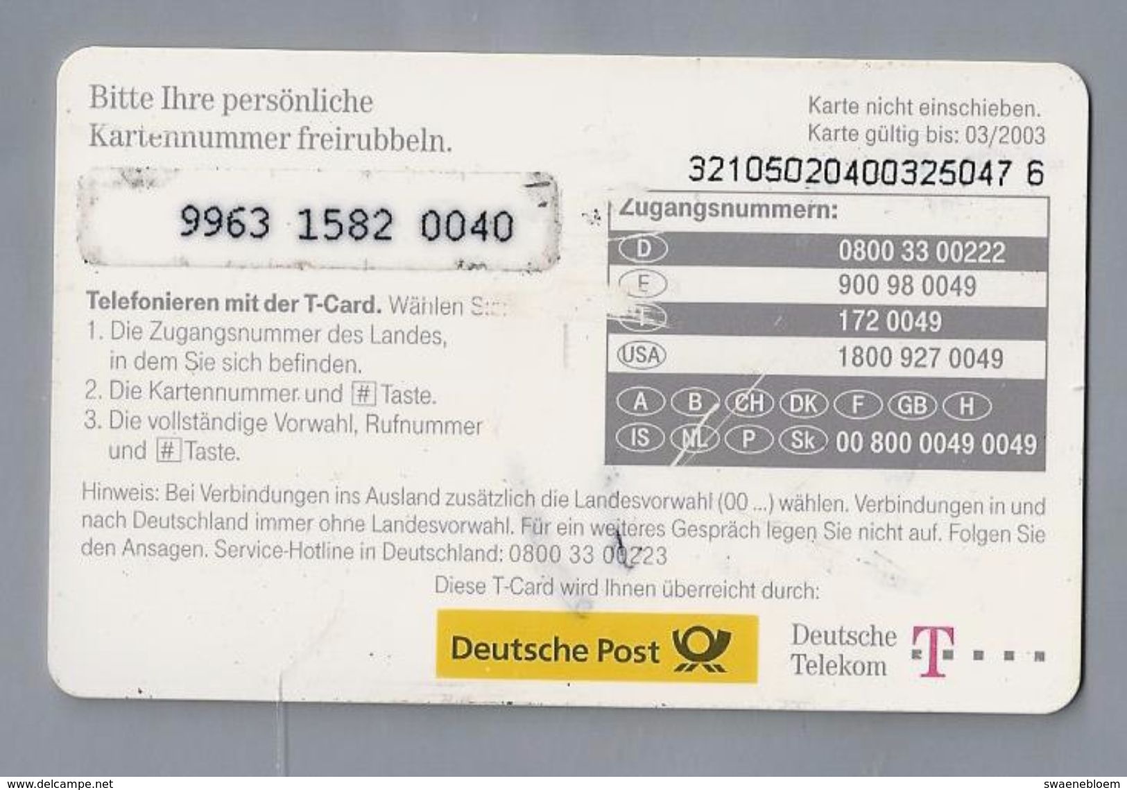 Telefoonkaart.-  Télécartes. Telecard. Phone Card. Deutsche Telecom. Deutsche Post. 5 &euro;. Hond. Gebruikt. 2 SCANS - Andere & Zonder Classificatie