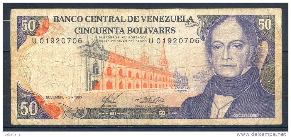 506-Venezuela Billet De 50 Bolivares 1988 U019 - Venezuela