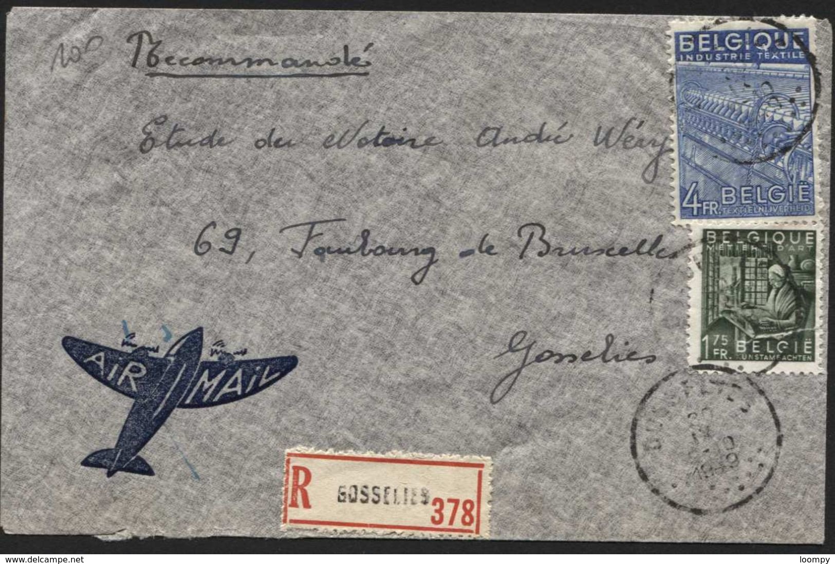 Lettre Recom. GOSSELIES Affr. Exportations Vers La Ville 1949 (864) - 1948 Export