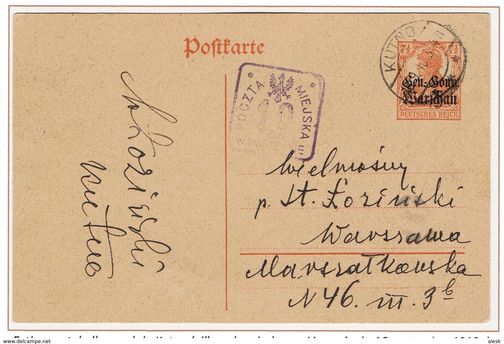 WARSZAWA - VARSOVIE - Poste Locale Entier Postal 16 Septembre 1918 Fischer 17b Rare - Briefe U. Dokumente