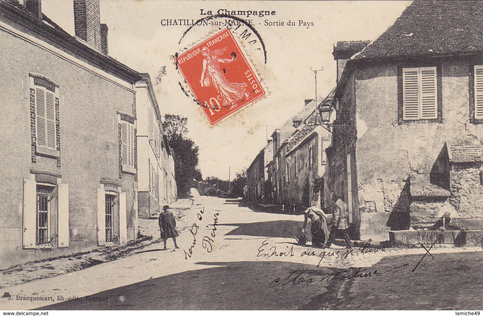 CHATILLON SUR MARNE Sortie Du Pays La CHAMPAGNE ( Arrosoir Fontaine) Circulée Timbrée 1912 - Châtillon-sur-Marne