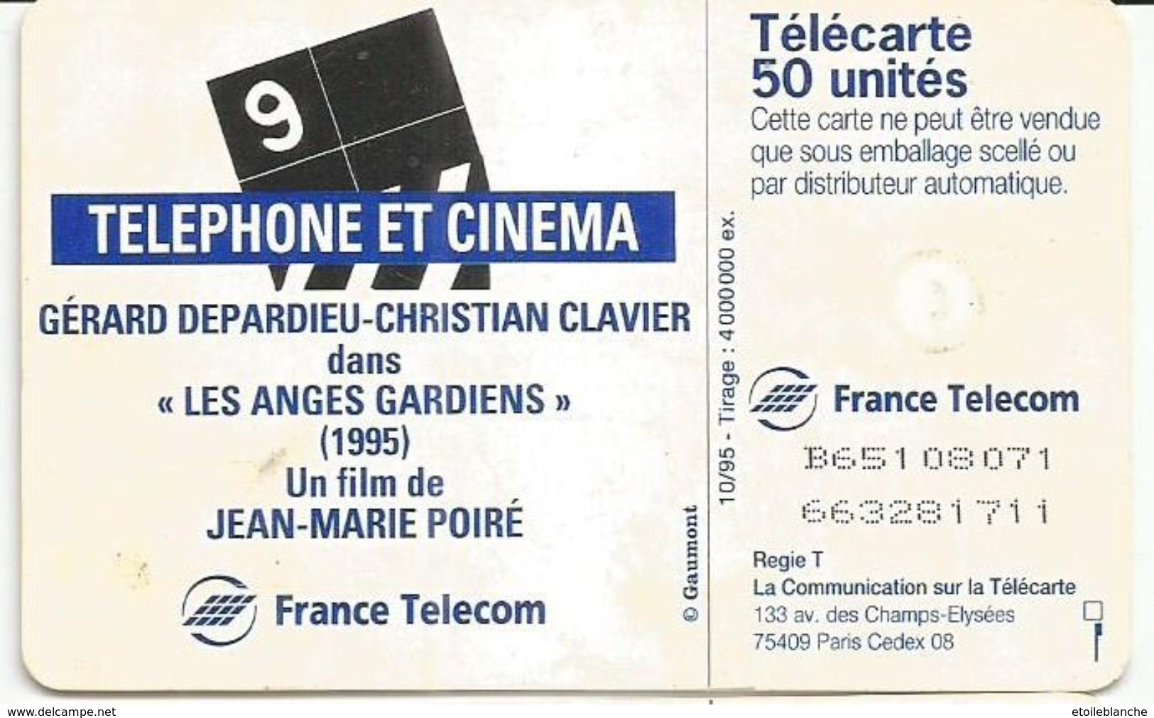 Telecarte Cinéma, Gerard Depardieu Et Christian Clavier, Film 'les Anges Gardiens' 1995 (téléphone à Fil) - Cine