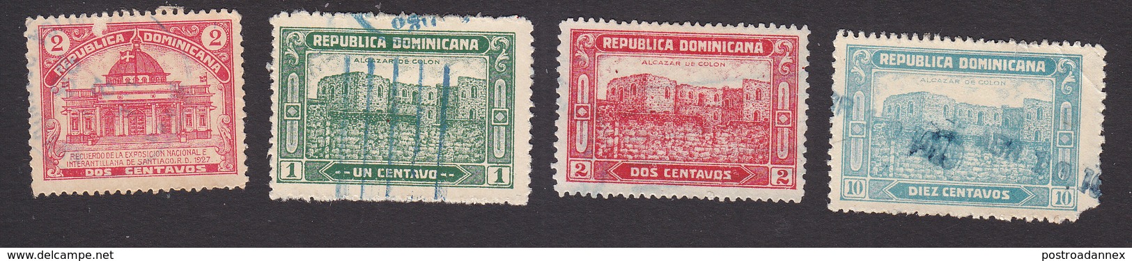 Dominican Republic, Scott #239, 242-243, 245, Used, Exhibition Pavilion, Ruins Of Columbus' Fortress, Issued 1927-28 - Dominican Republic