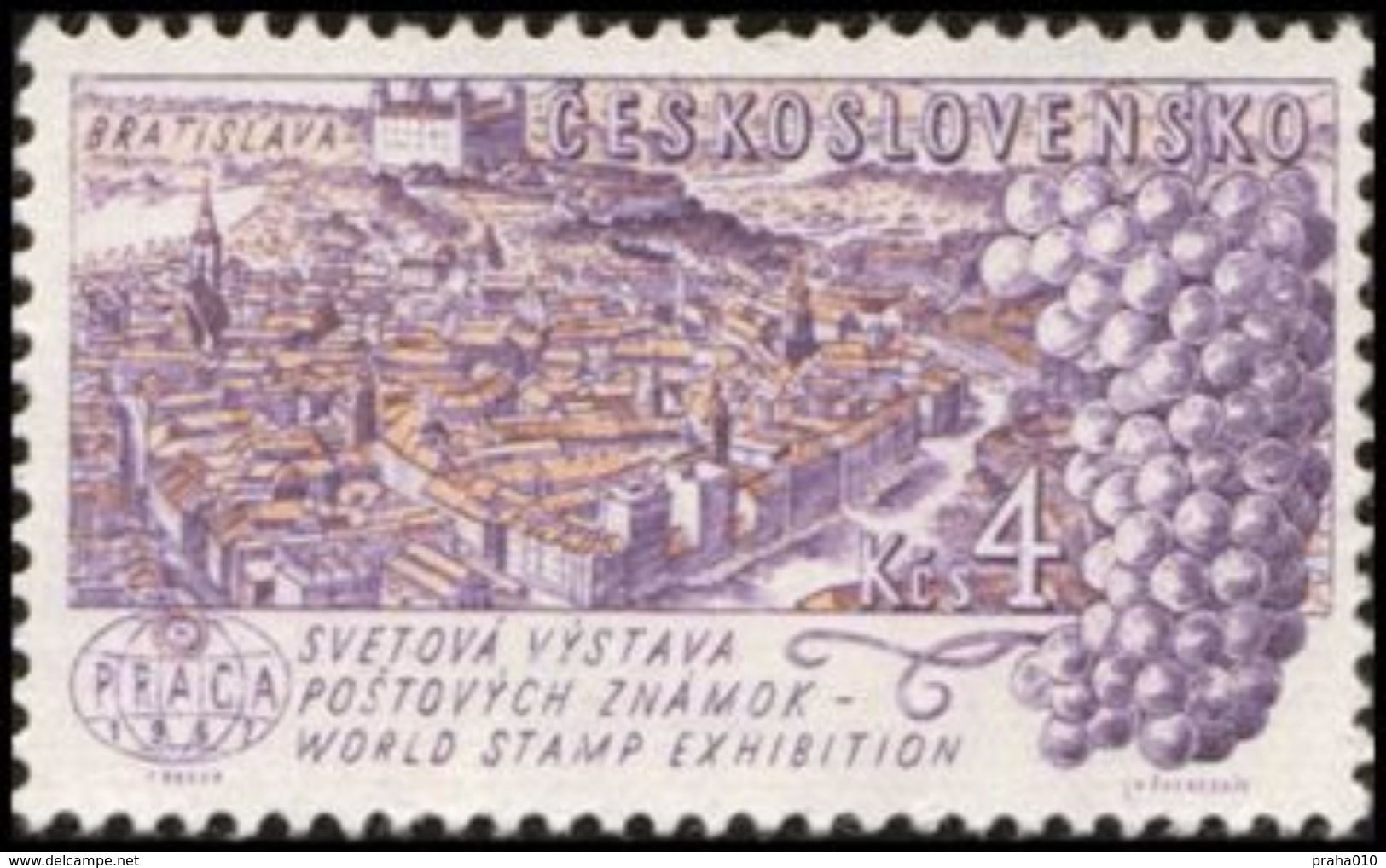 Czechoslovakia / Stamps (1961) 1215: PRAGA 1962 (Bratislava City; Castle; Wine Grape); Painter: Cyril Bouda - Vins & Alcools