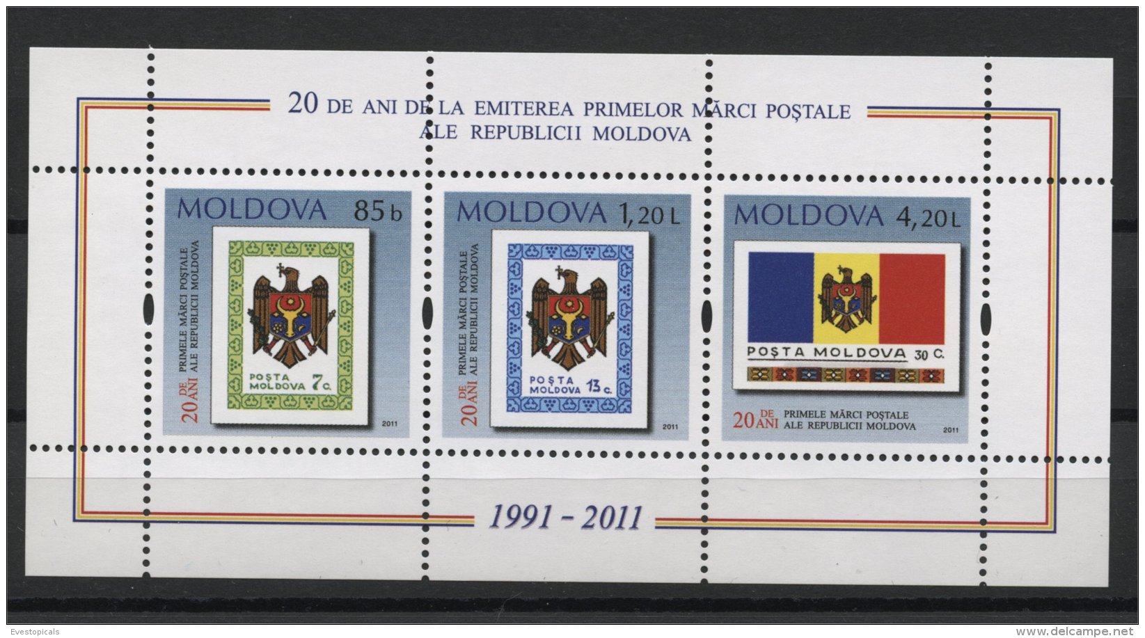 MOLDAVIA 20 YEARS OF MOLDAVIAN STAMPS MINISHEET 2011, MNH - Moldavie