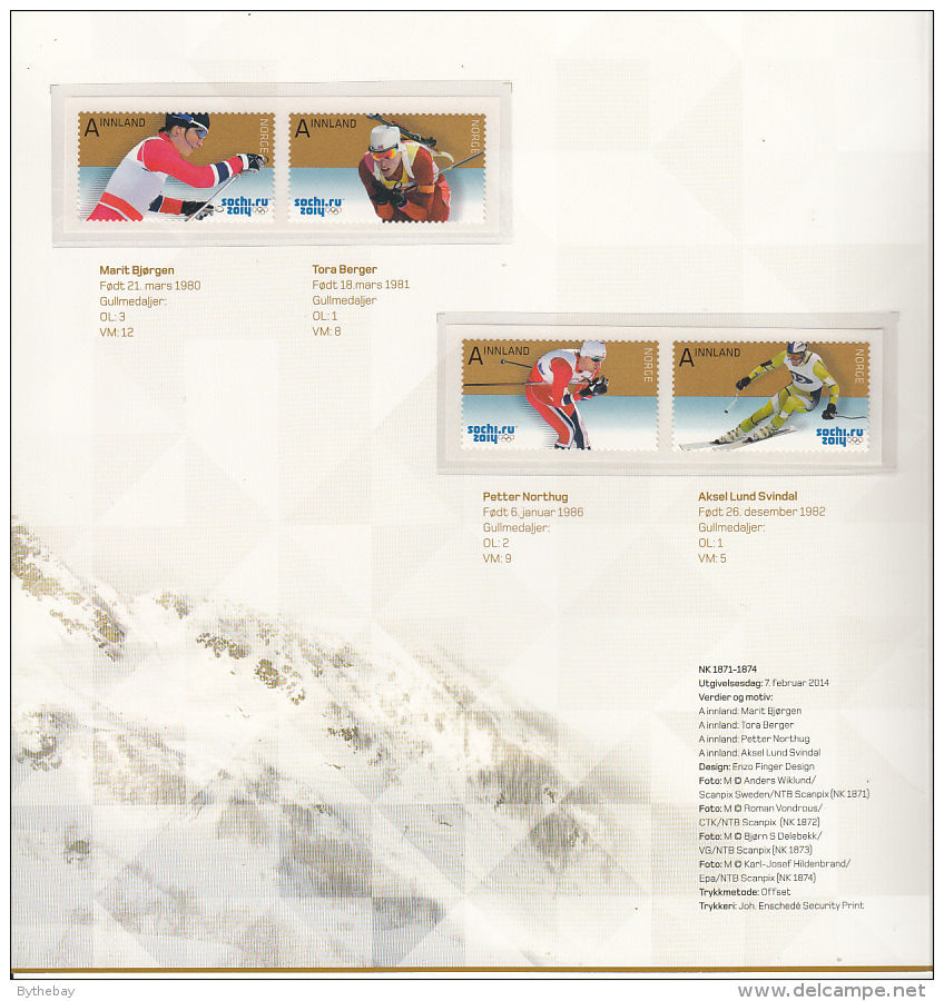 Norway 2014 Presentation Pack Of 4 Plus FDC A Innland Skiers - Winter Olympics Sochi - Neufs