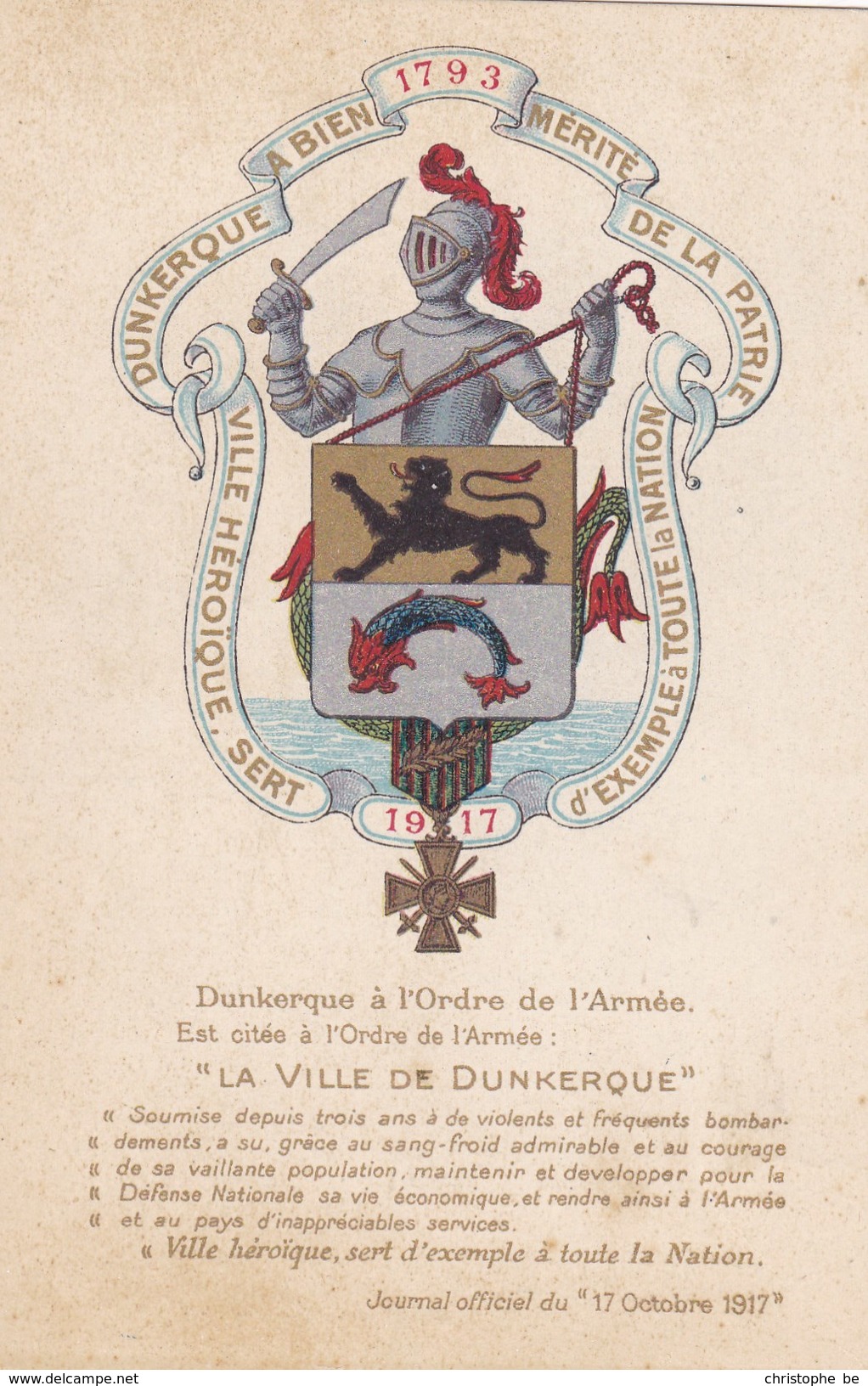 CPA, La Ville De Dunkerque, L'ordre De L'armée, écusson (PK37562) - Dunkerque