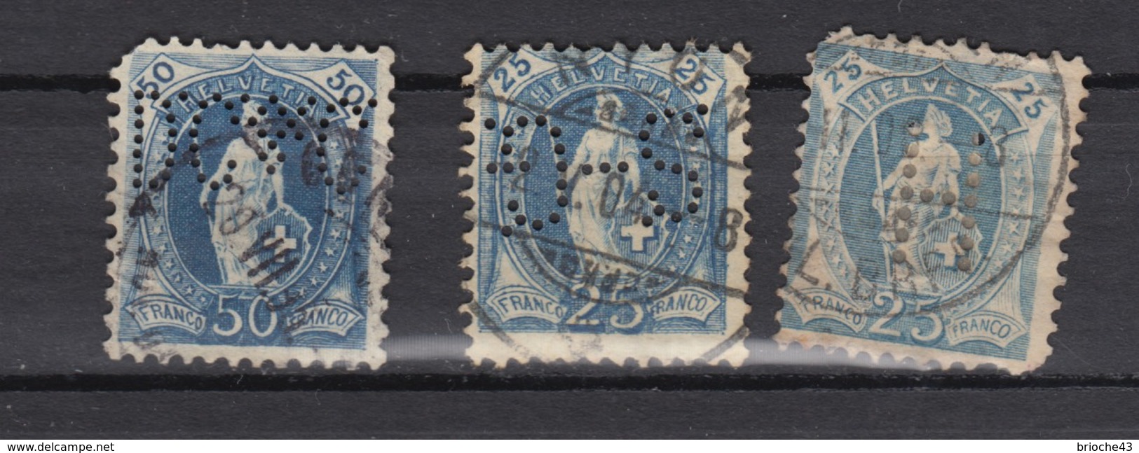 SUISSE - HELVETIA - LOT 3 STAMPS PERFINE / R 227 - Gezähnt (perforiert)