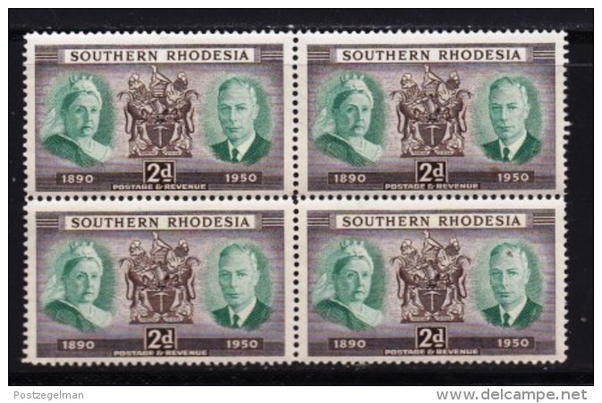 SOUTH -RHODESIA, 1950, Mint Never Hinged Stamp(s) , MI 72, 60 Years,   #572   (block Of 4) - Southern Rhodesia (...-1964)