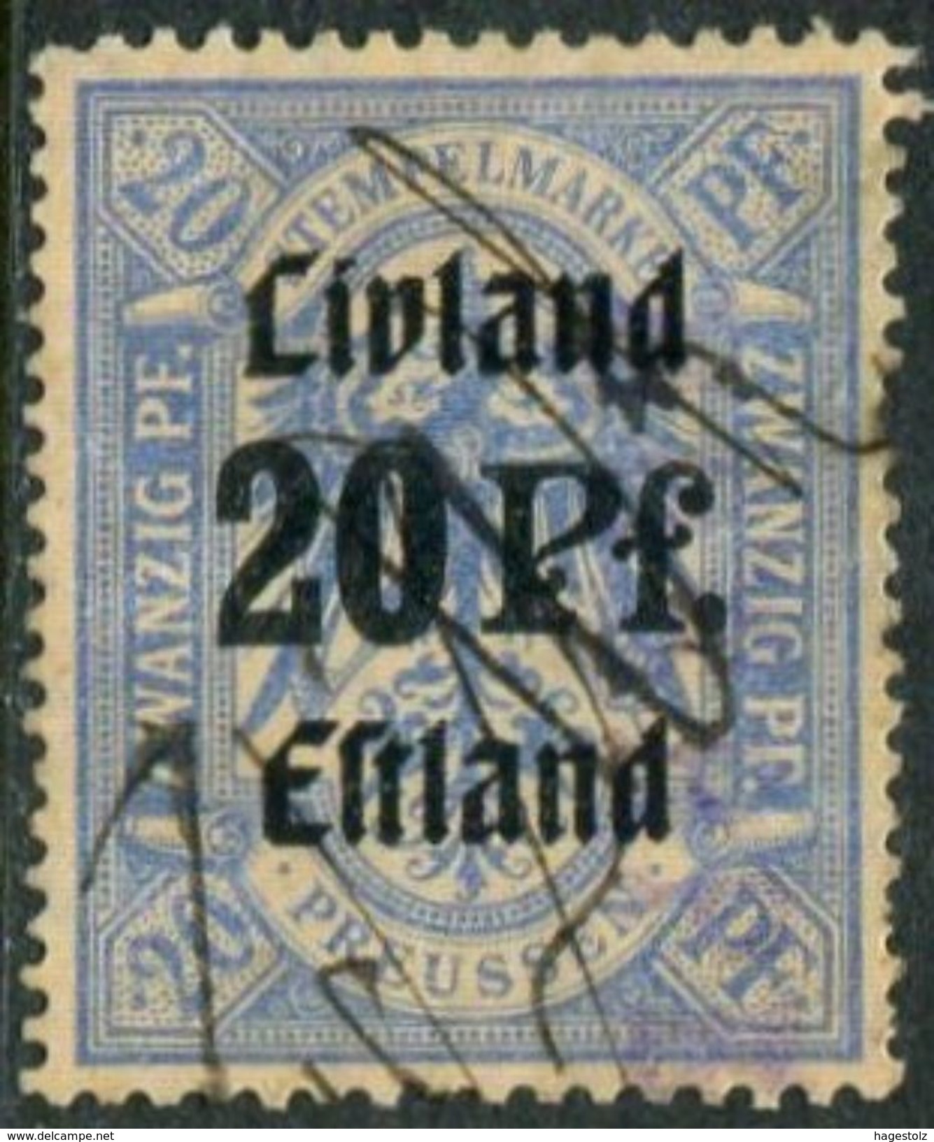 Estonia Estland 1919 PROVISIONAL Livland-Estland German Occupation Revenue 20 Pf With Unidentified Straight Line H/stamp - Estonia