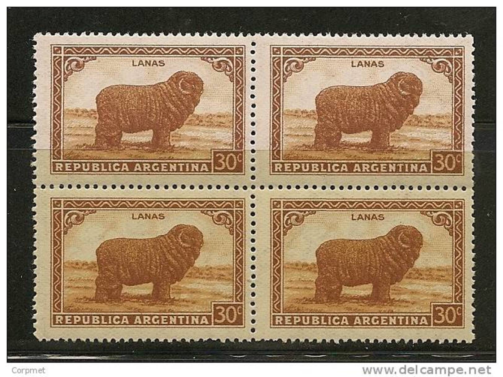 FAUNA - SHEEPS - MOUTONS - VF 1935 ARGENTINA BLOCK OF 4 - MINT NH - # 377 - Ferme