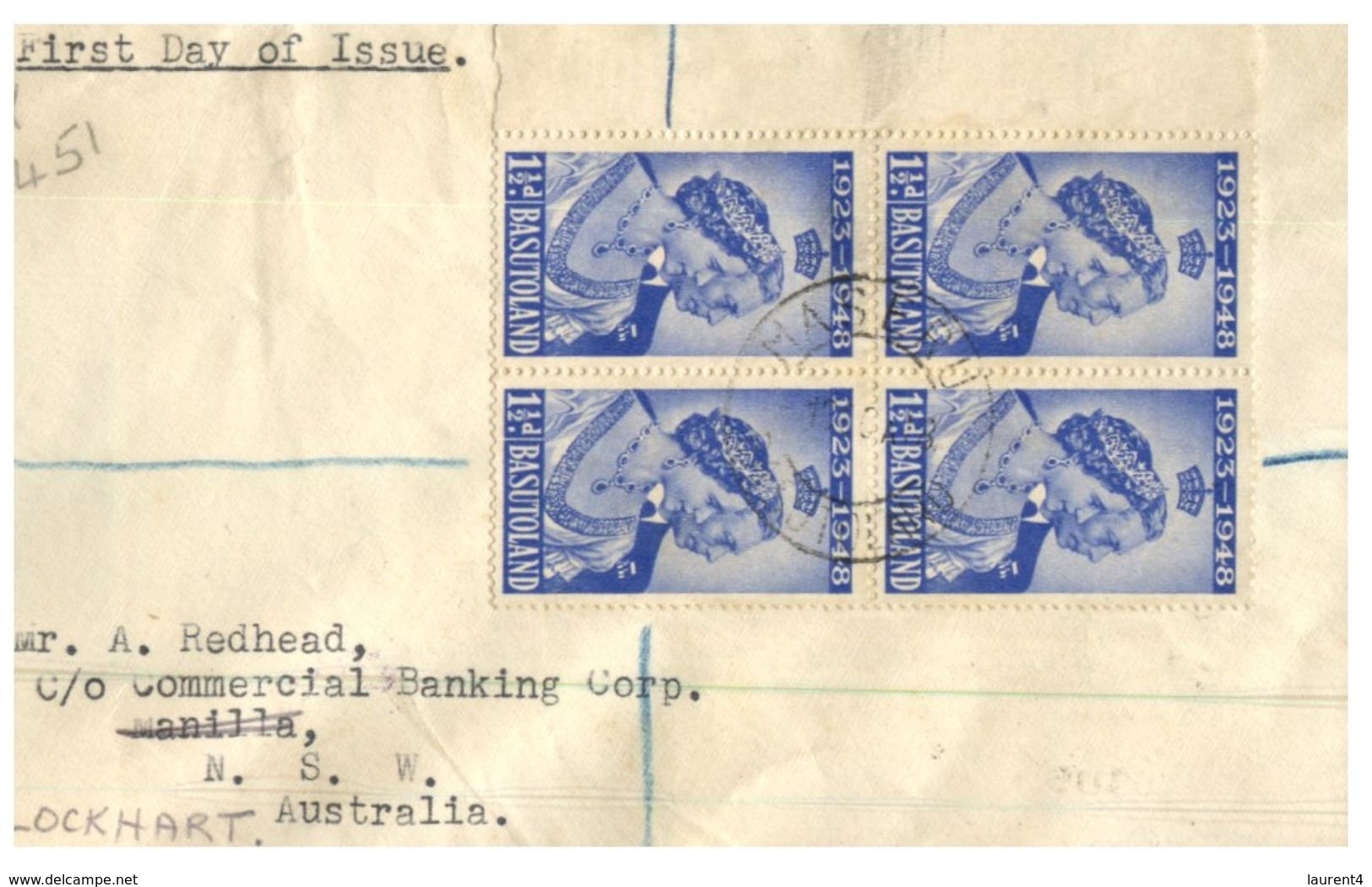 (170) Cover Posted From Basutoland To Australia - 1949 Registered FDC Cover - 1933-1964 Colonia Británica