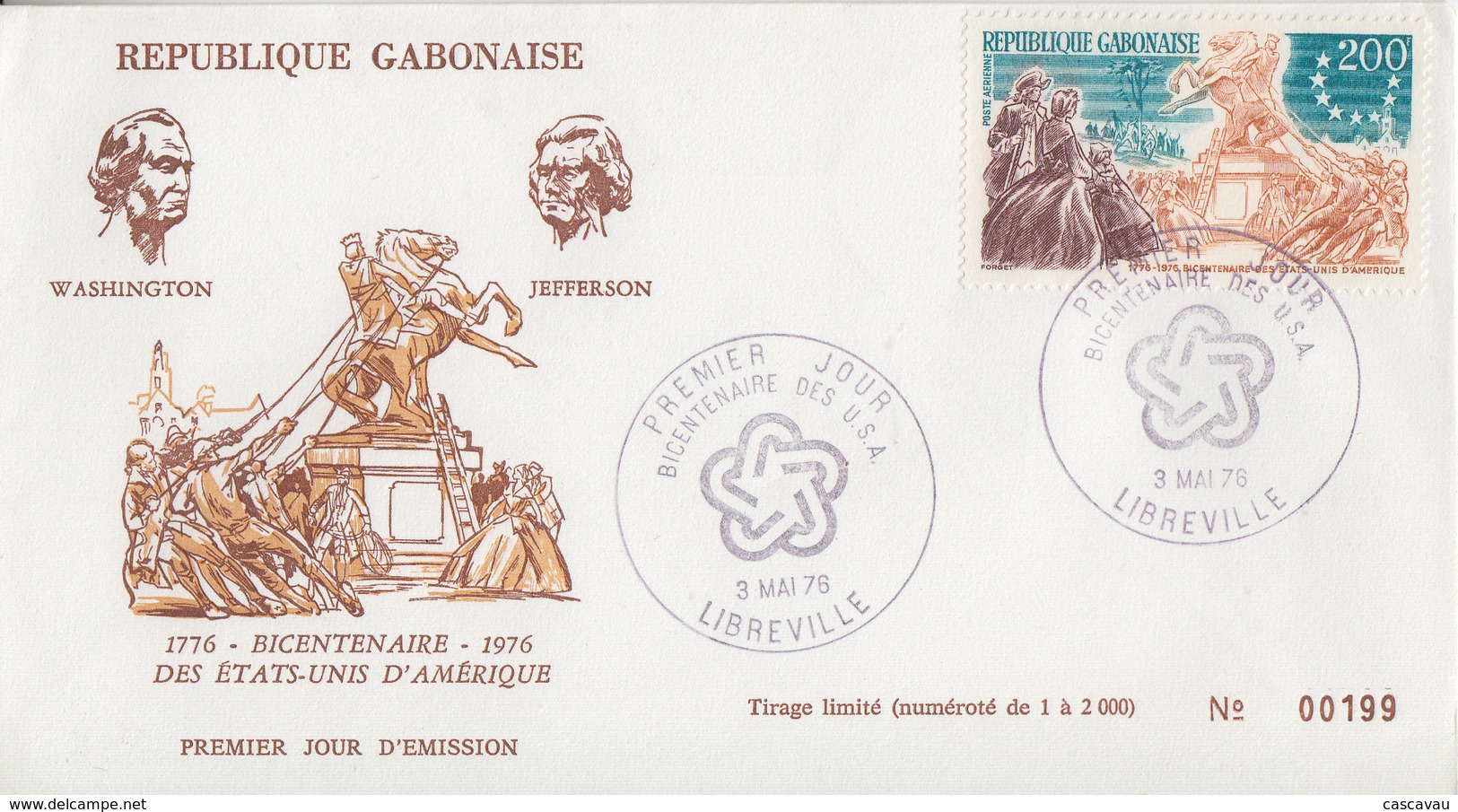 Enveloppe  FDC  1er   Jour    GABON    Bicentenaire  Des   U.S.A    1976 - Indépendance USA