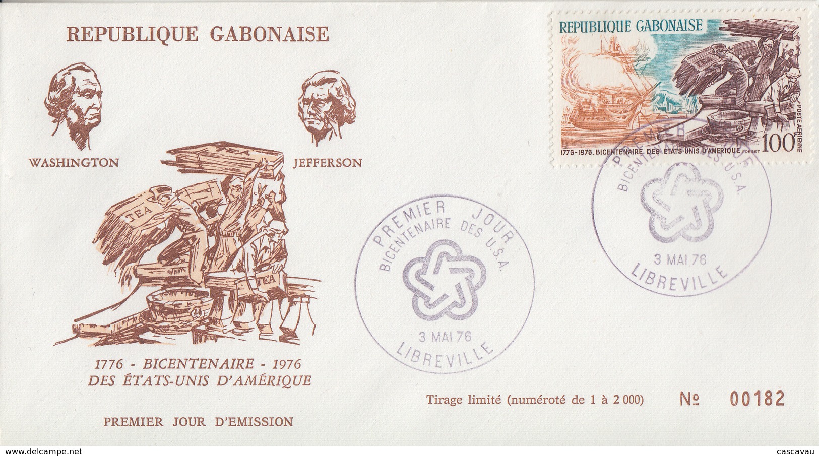 Enveloppe  FDC  1er   Jour    GABON    Bicentenaire  Des   U.S.A    1976 - Independecia USA