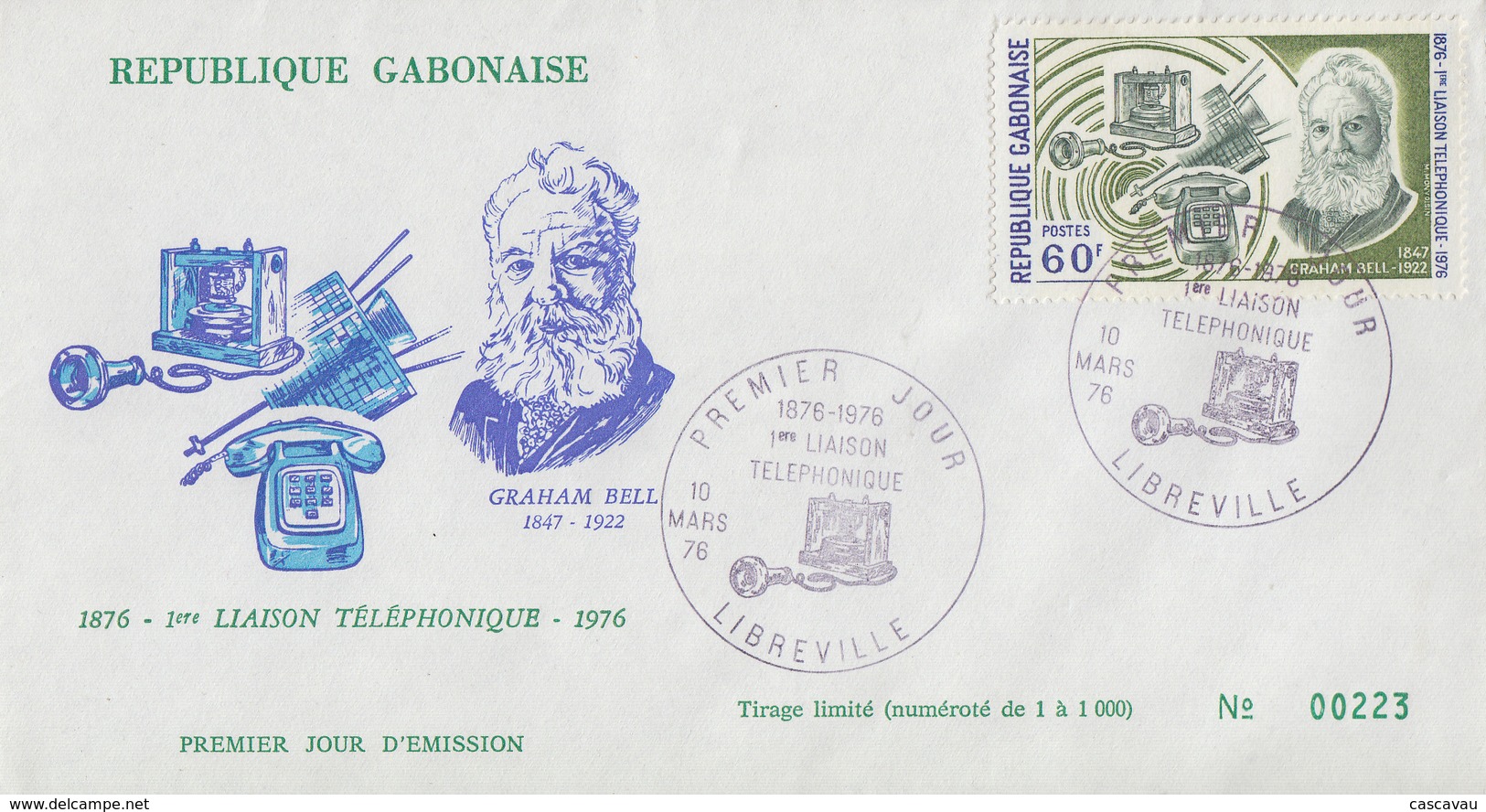 Enveloppe  FDC  1er  Jour   GABON    Graham  BELL    1976 - Gabon (1960-...)