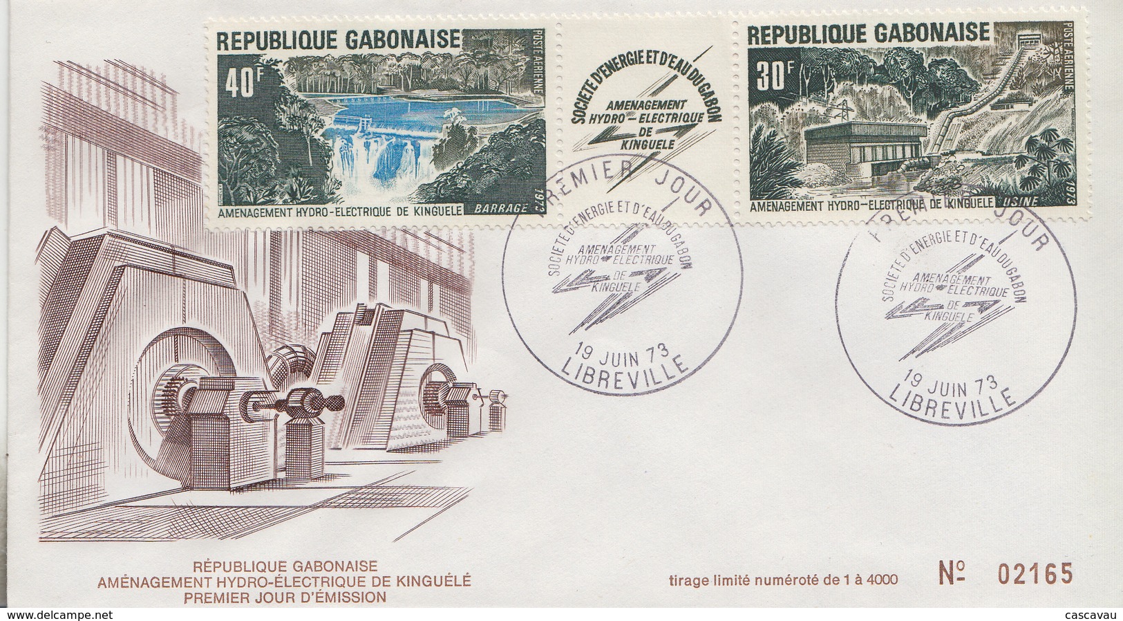 Enveloppe  FDC  1er  Jour   GABON    Aménagement   Hydro - Electrique  De  KINGUELE   1973 - Gabon (1960-...)