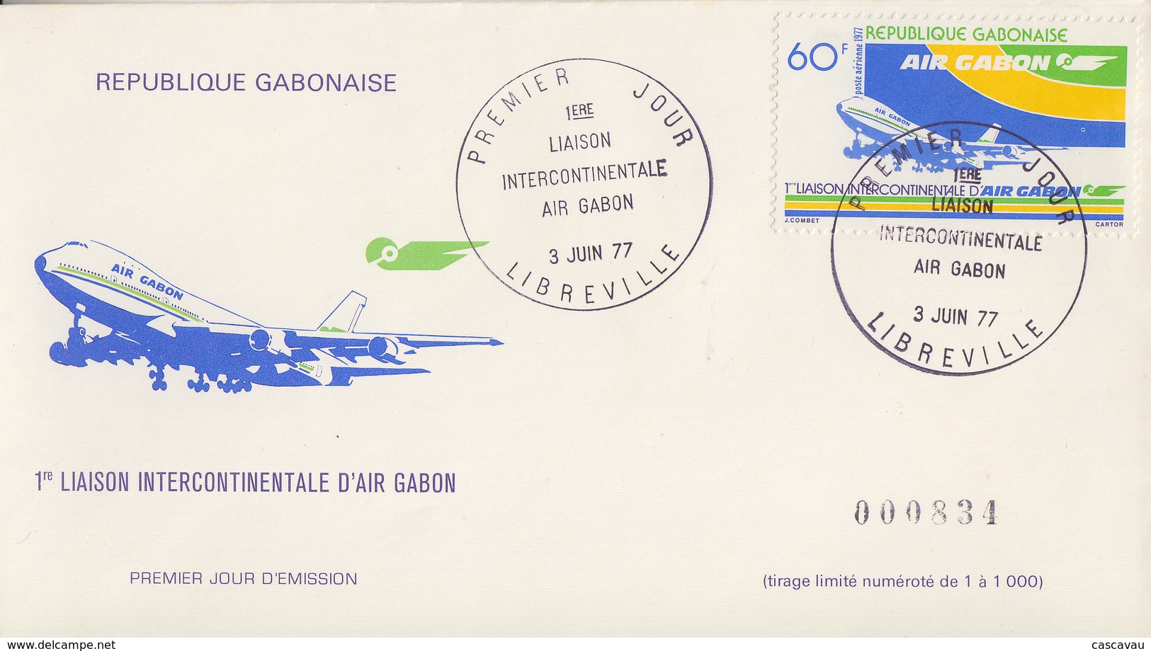 Enveloppe  FDC  1er  Jour   GABON     1ére   Liaison   Intercontinentale  D'  AIR - GABON   1977 - Gabon (1960-...)