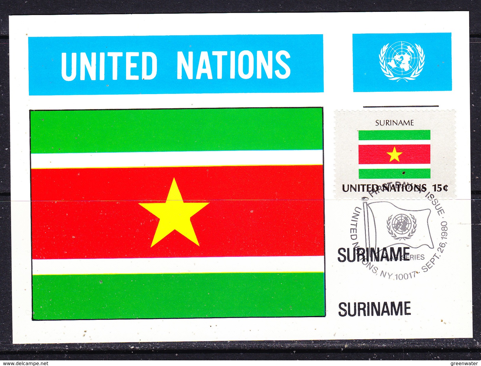 UNO NY 1980 Flag Suriname Maxicard (36505H) - Maximum Cards