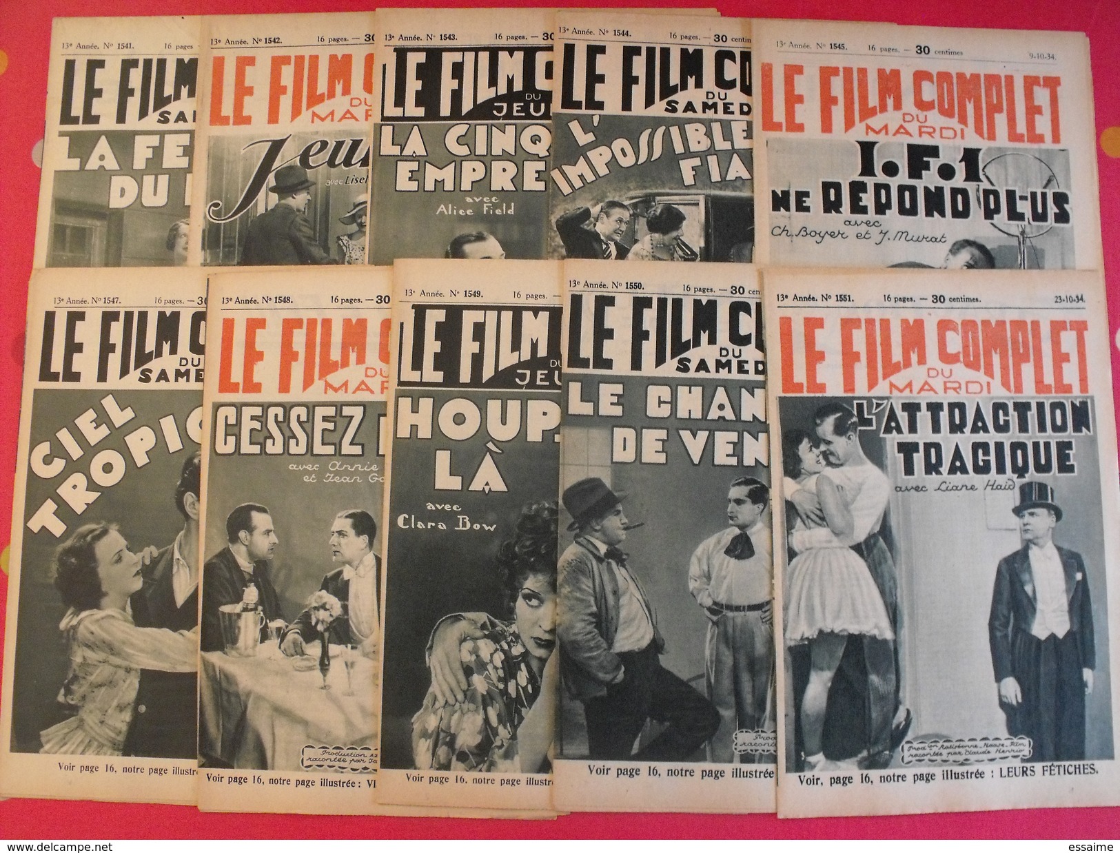 9 Revues "le Film Complet" 1934. Joan Crawford Paulette Dubost Marlène Dietrich Jean Arthur Brigitte Helm Simone Simon - Cinéma/Télévision