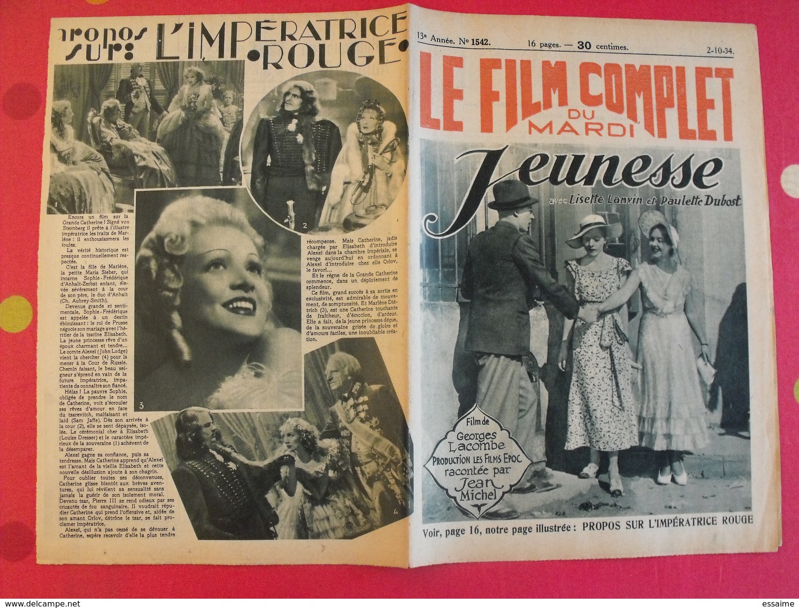 9 Revues "le Film Complet" 1934. Joan Crawford Paulette Dubost Marlène Dietrich Jean Arthur Brigitte Helm Simone Simon - Cinéma/Télévision