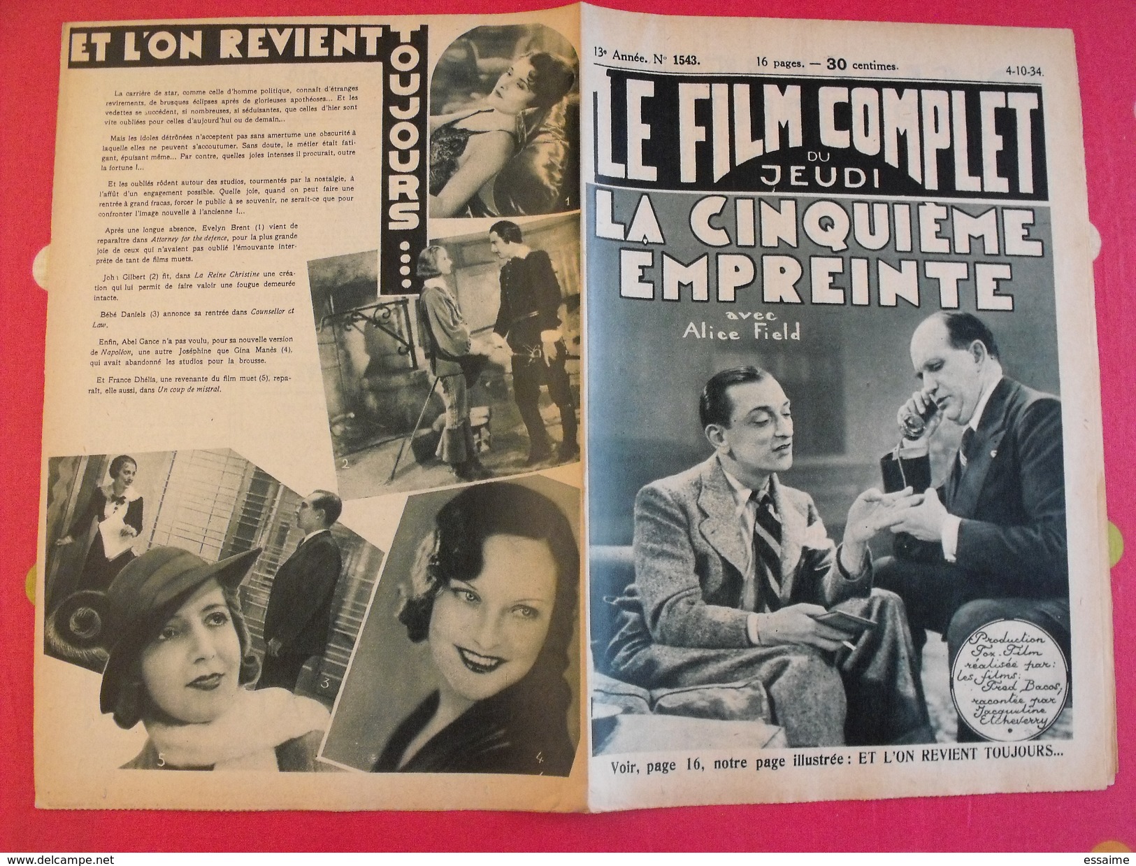 9 Revues "le Film Complet" 1934. Joan Crawford Paulette Dubost Marlène Dietrich Jean Arthur Brigitte Helm Simone Simon - Cinéma/Télévision