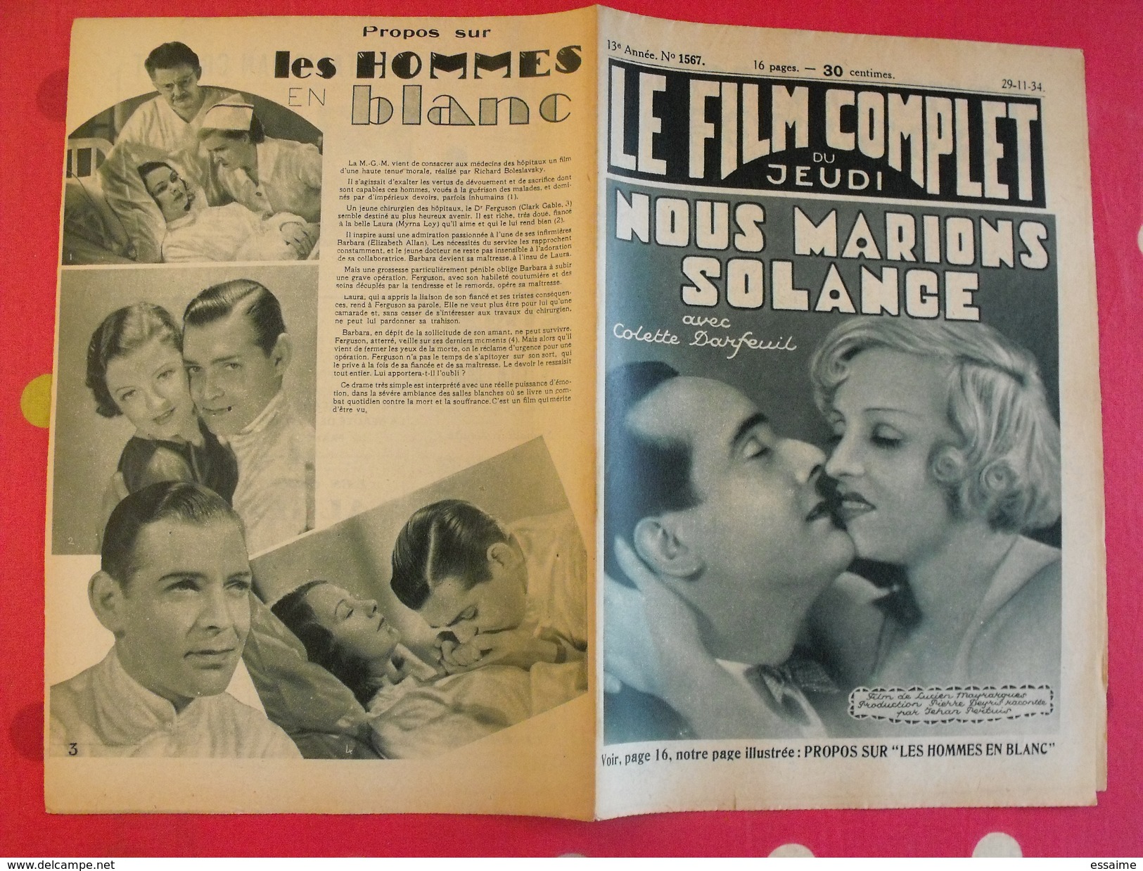 10 Revues "le Film Complet" 1934. Jeanne Boitel Ida West Gaby Morlay Renée Saint-cyr Clark Gable Mirna Loy Raimu Baur - Cinéma/Télévision