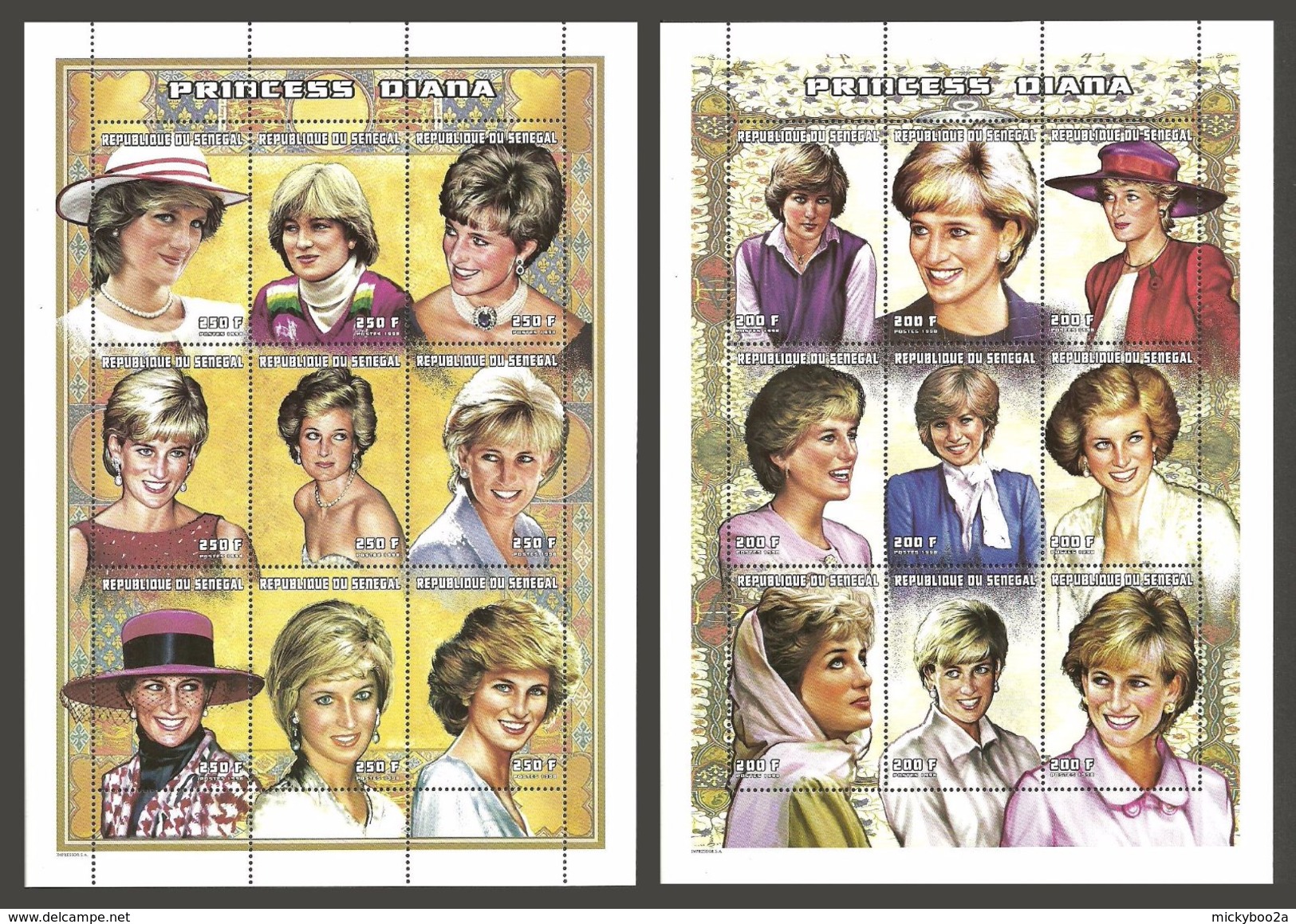 SENEGAL 1998 ROYALTY DIANA PORTRAITS PAIR OF M/SHEETS MNH - Senegal (1960-...)