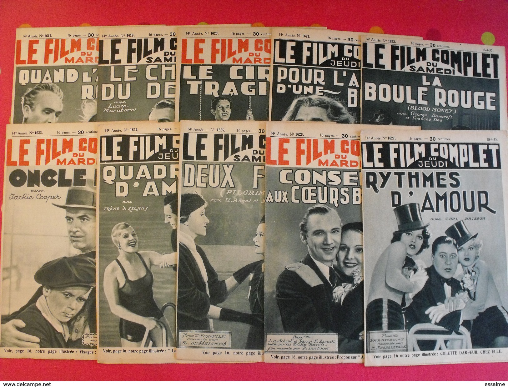 10 Revues "le Film Complet" 1935. Maureen O'sullivan Harol Lloyd Jean Gabin Maurice Chevalier Shirley Temple Greta Garbo - Cinéma/Télévision