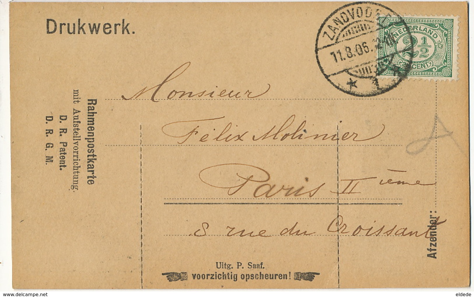 Groet Uit Zandvoort  Rahmenpostkarte Mit Aufstellvorrichtung  Used 1906 Nothing Inside - Zandvoort