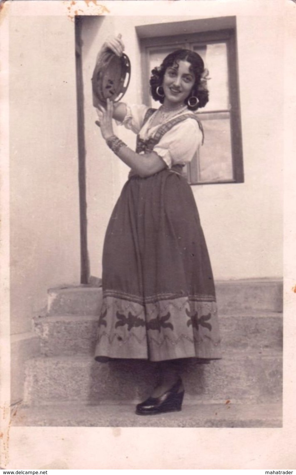 Old Original Photo Postcard - Young Girl In Folk Costume Posing - Anonymous Persons