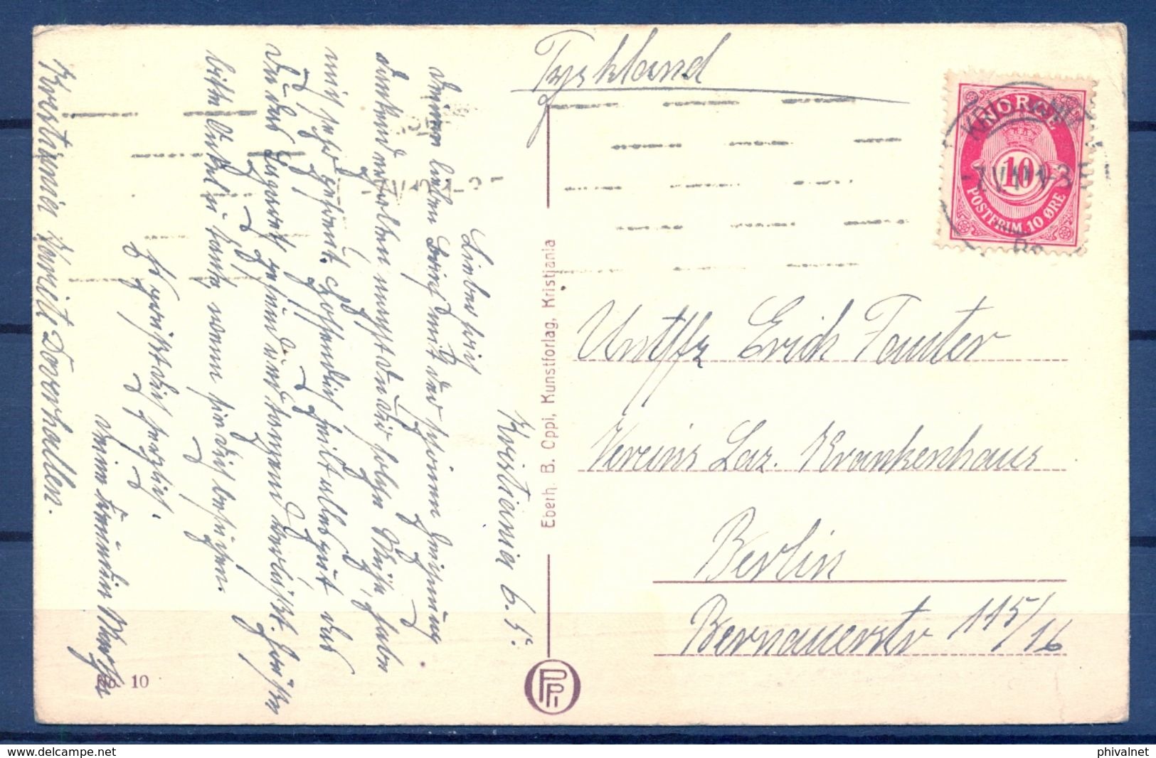 1910 , NORUEGA , TARJETA POSTAL CIRCULADA ENTRE KRISTIANIA Y BERLIN. - Noruega