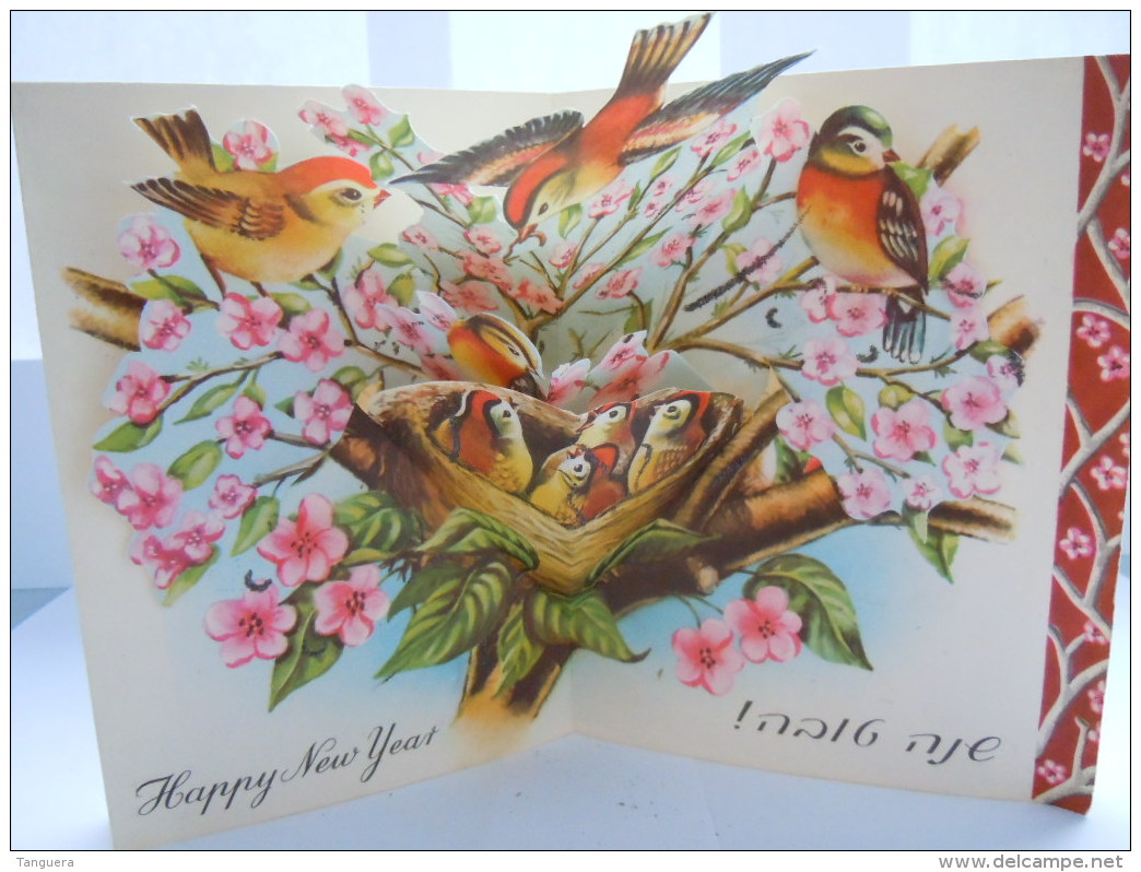 Carte Double Système Pop-up Newyear Vogels Oiseau Birds Form 11,7 X 15,2 Cm Printed In Israel - Nieuwjaar