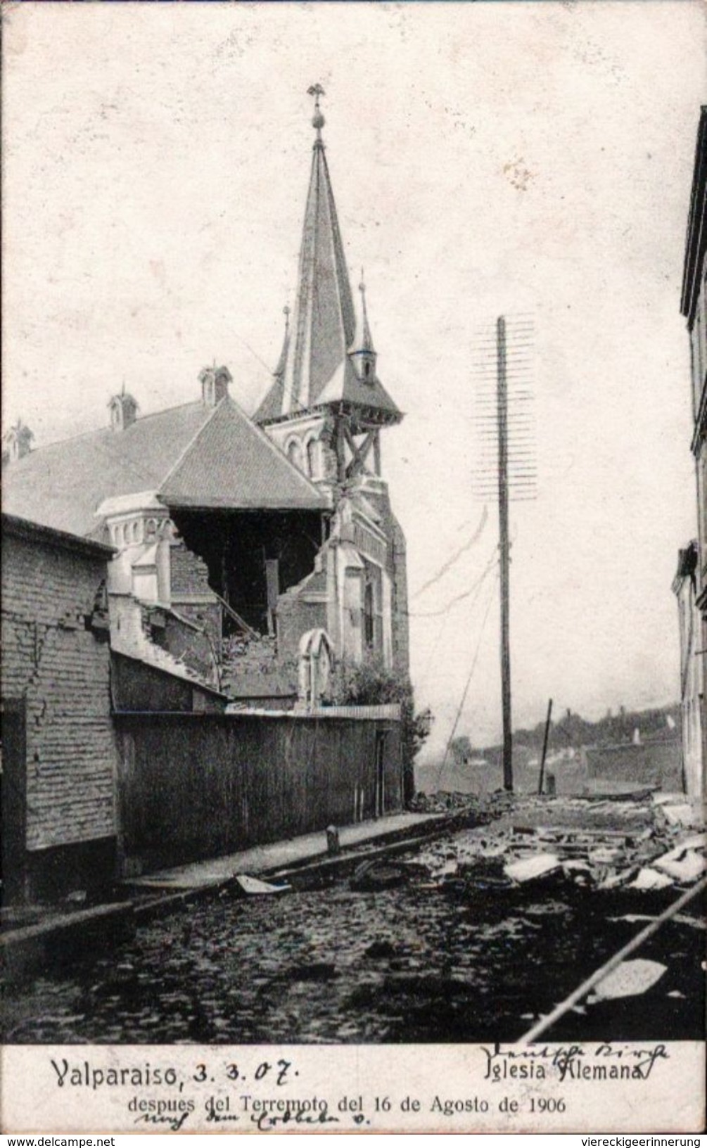 ! 1907 Valparaiso, Iglesia Alemana, Deutsche Kirche Terremoto 16.8.1906, Erdbeben, Earthquake, Chile - Chile