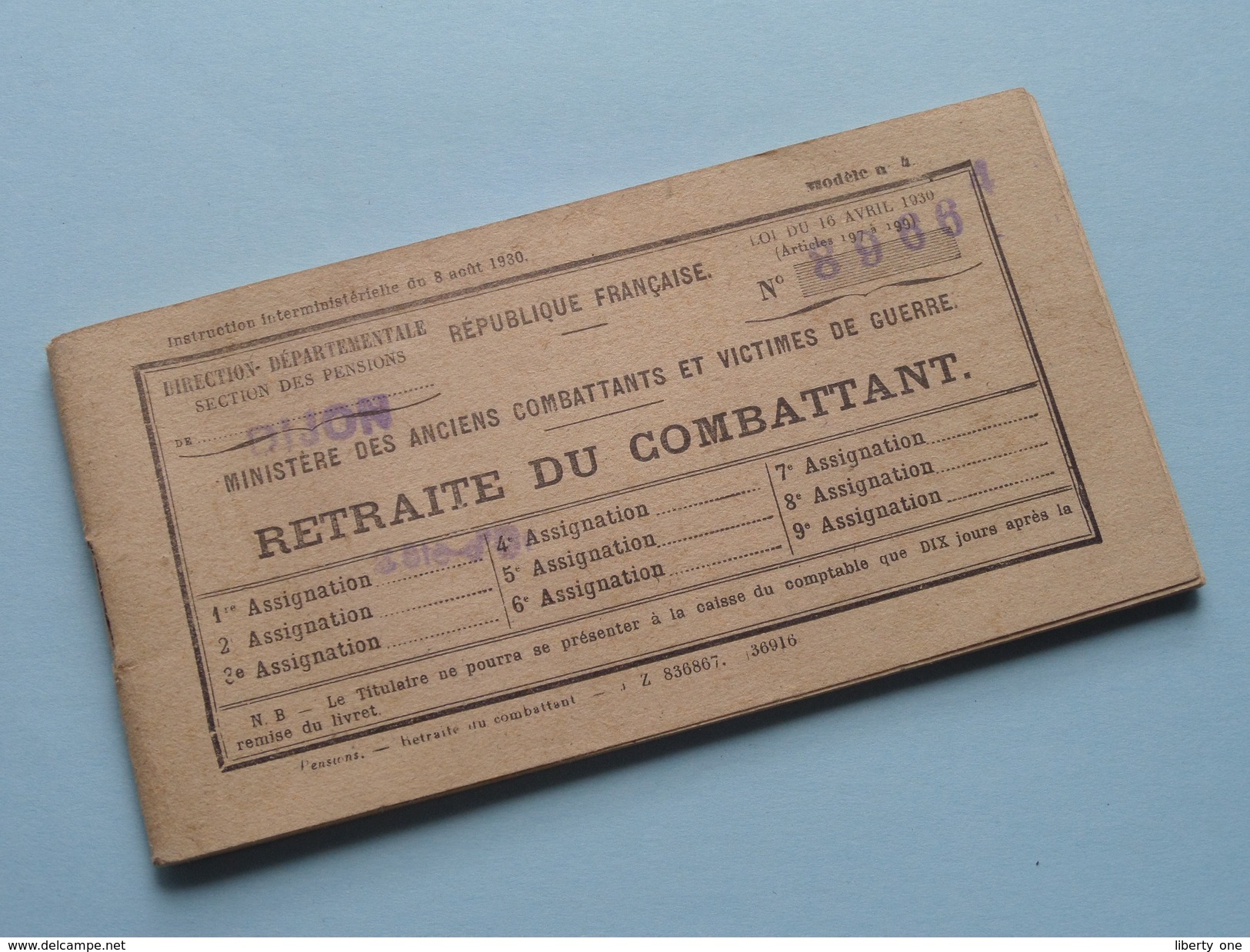 RETRAITE DU COMBATTANT N° 8966 ( Baudry Grignon ) Côte D'Or DIJON France : Anno 1950 ( Zie Foto´s Voor Detail ) ! - Dokumente