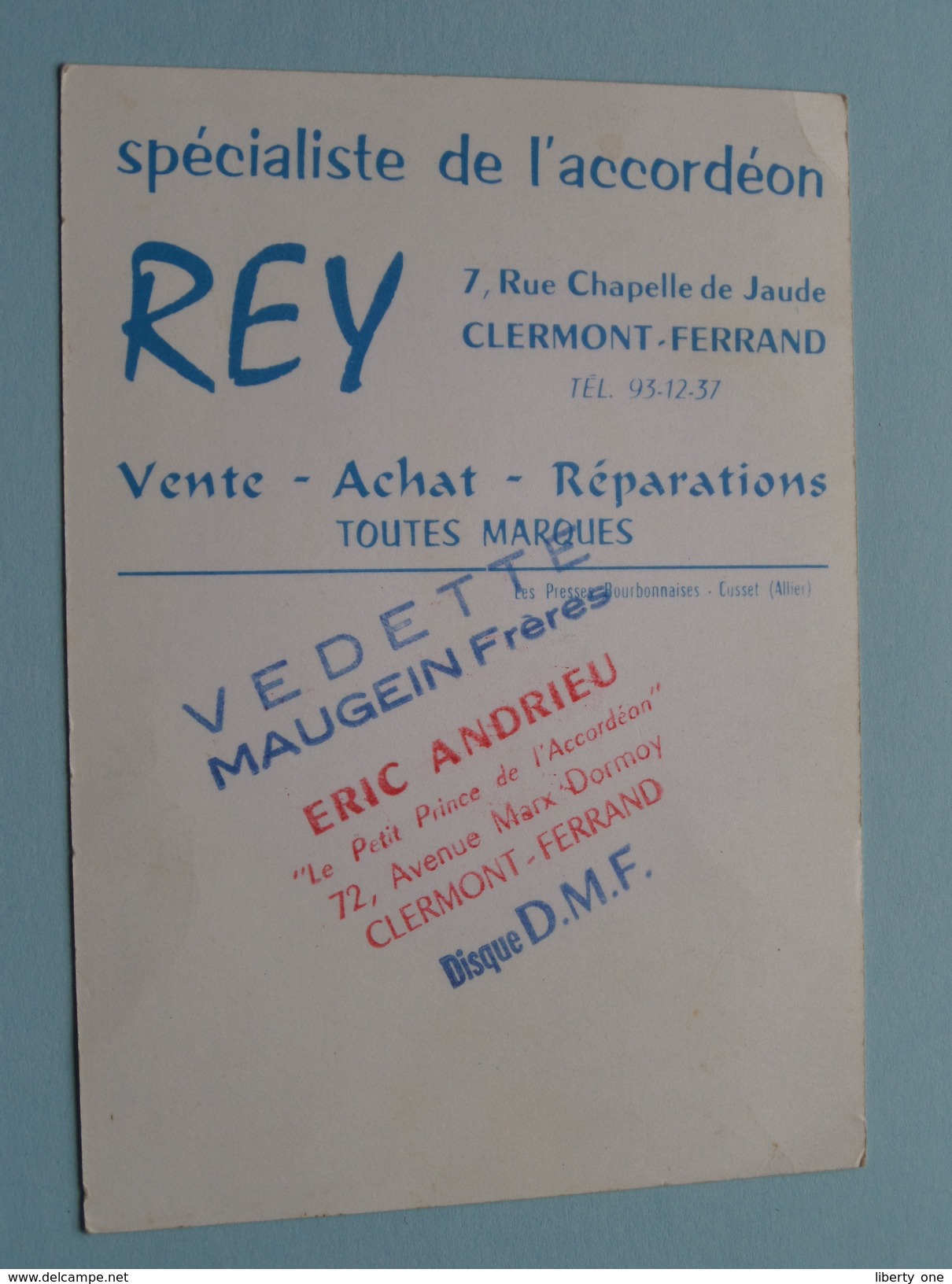 Eric ANDRIEU " Le Junior De L'Accordéon " CLERMONT - FD : Publicité REY / Disque D.M.F ( Zie Foto´s Voor Detail ) ! - Foto's