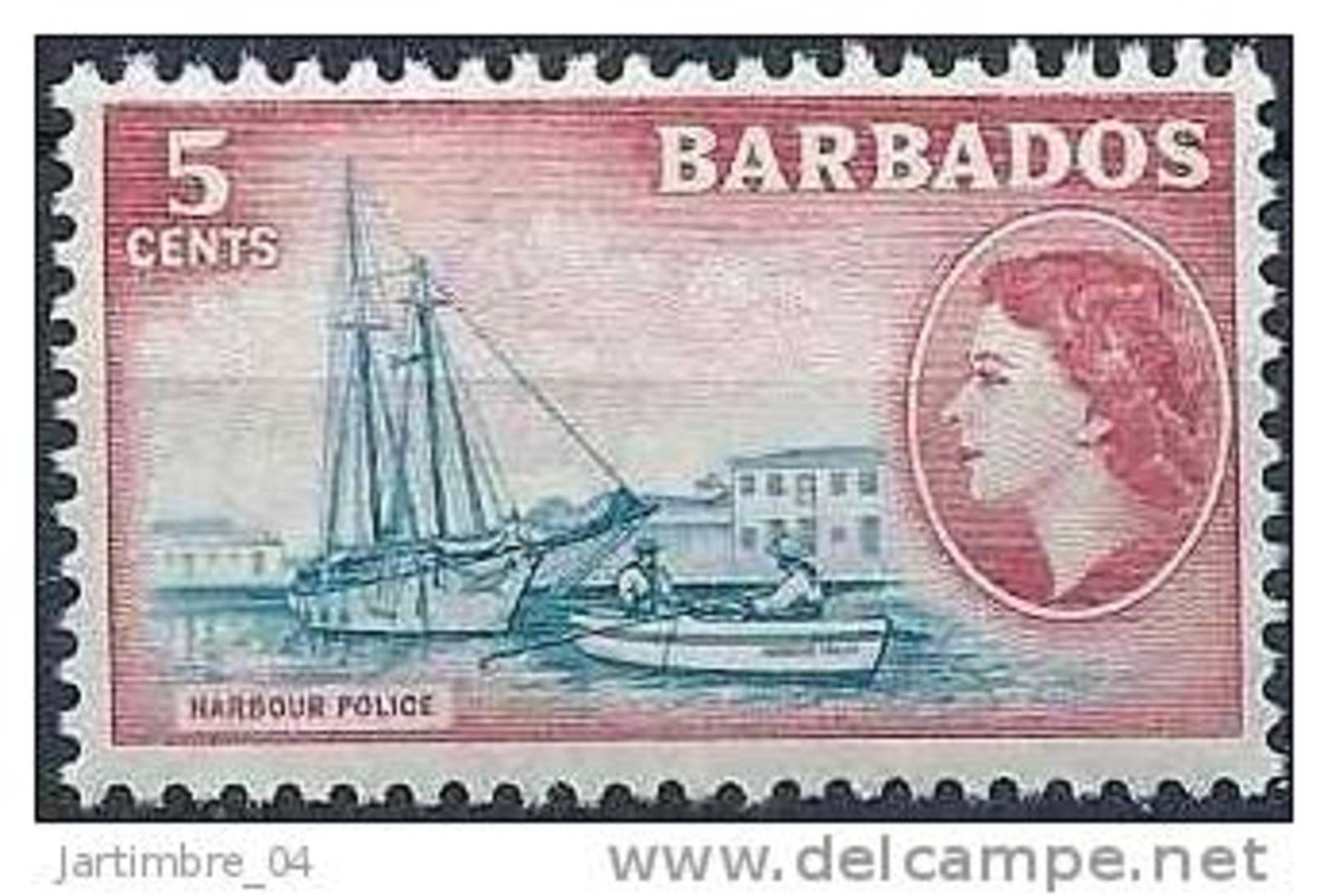 1953-57 BARBADE 216** Police Du Port, Voilier, Barque - Barbados (1966-...)