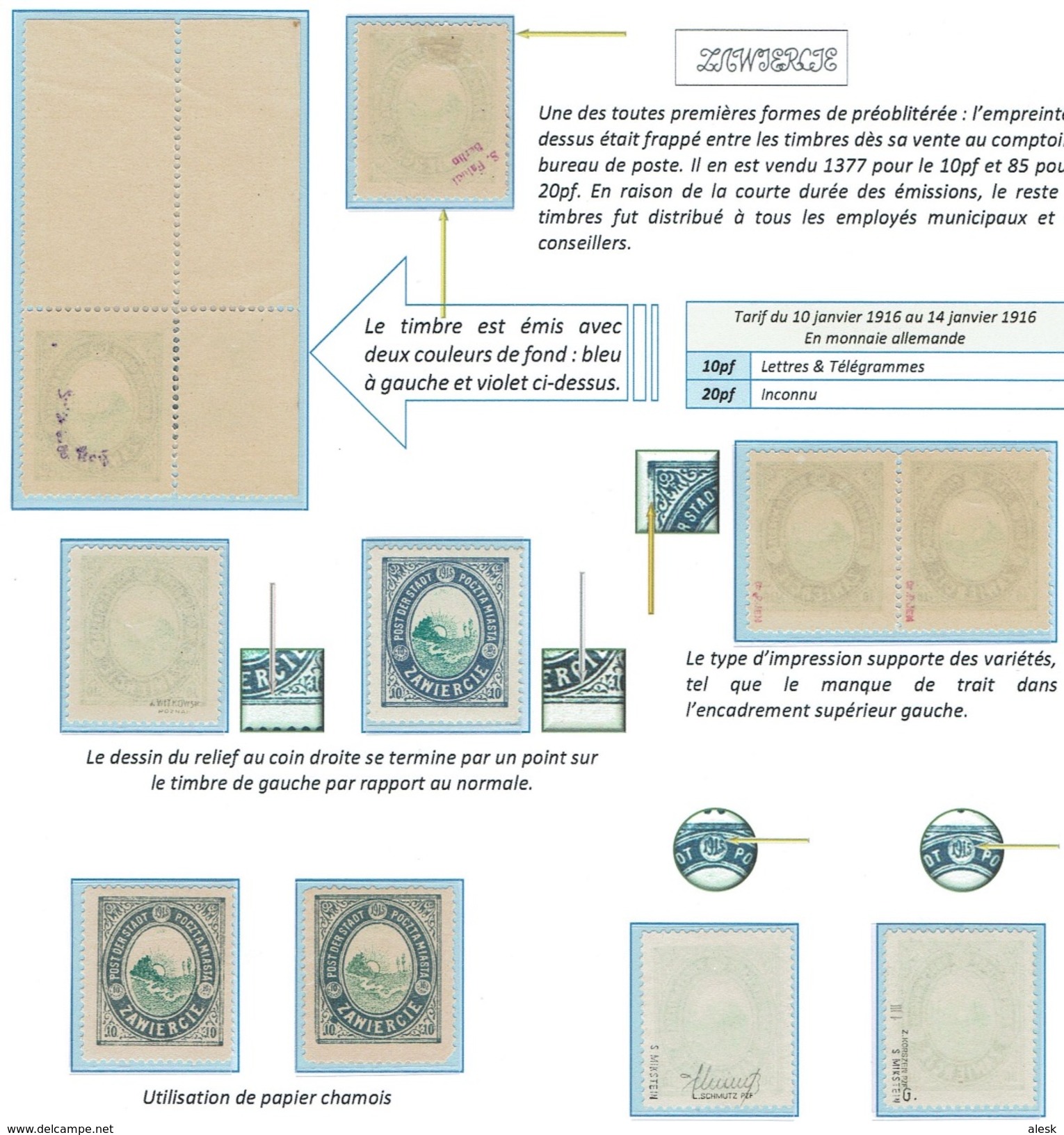 ZAWIERCIE Poste Locale Feuille D'expo Michel N° 1 Avec Variétés Et Types - 6 Timbres Expertisés - Unused Stamps