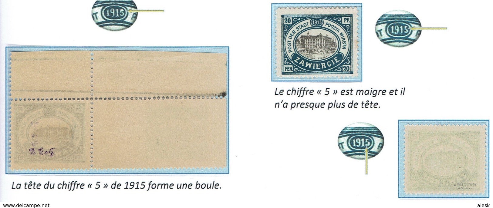 ZAWIERCIE Poste Locale Feuille D'expo Michel N° 2 Avec Types - 2 Timbres Expertisés - Neufs