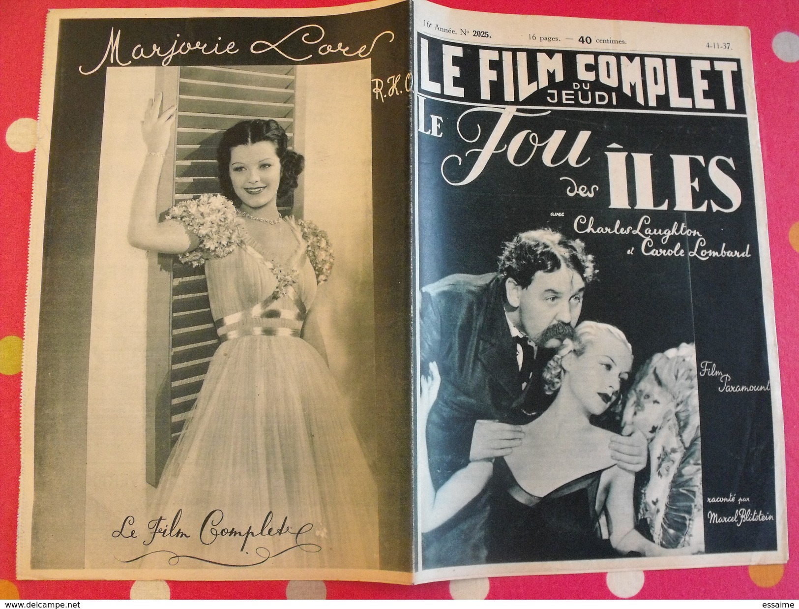 Revue "le Film Complet" N° 2025 De 1937. Le Fou Des îles. Charles Laughton Carole Lombard - Cinéma/Télévision