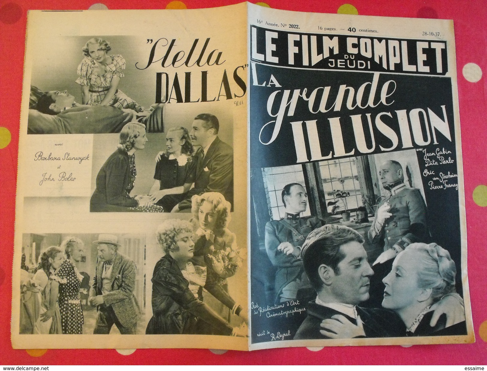 Revue "le Film Complet" N° 2022 De 1937. La Grande Illusion. Renoir Gabin Dita Parlo Eric Von Stroheim Pierre Fresnay - Kino/Fernsehen