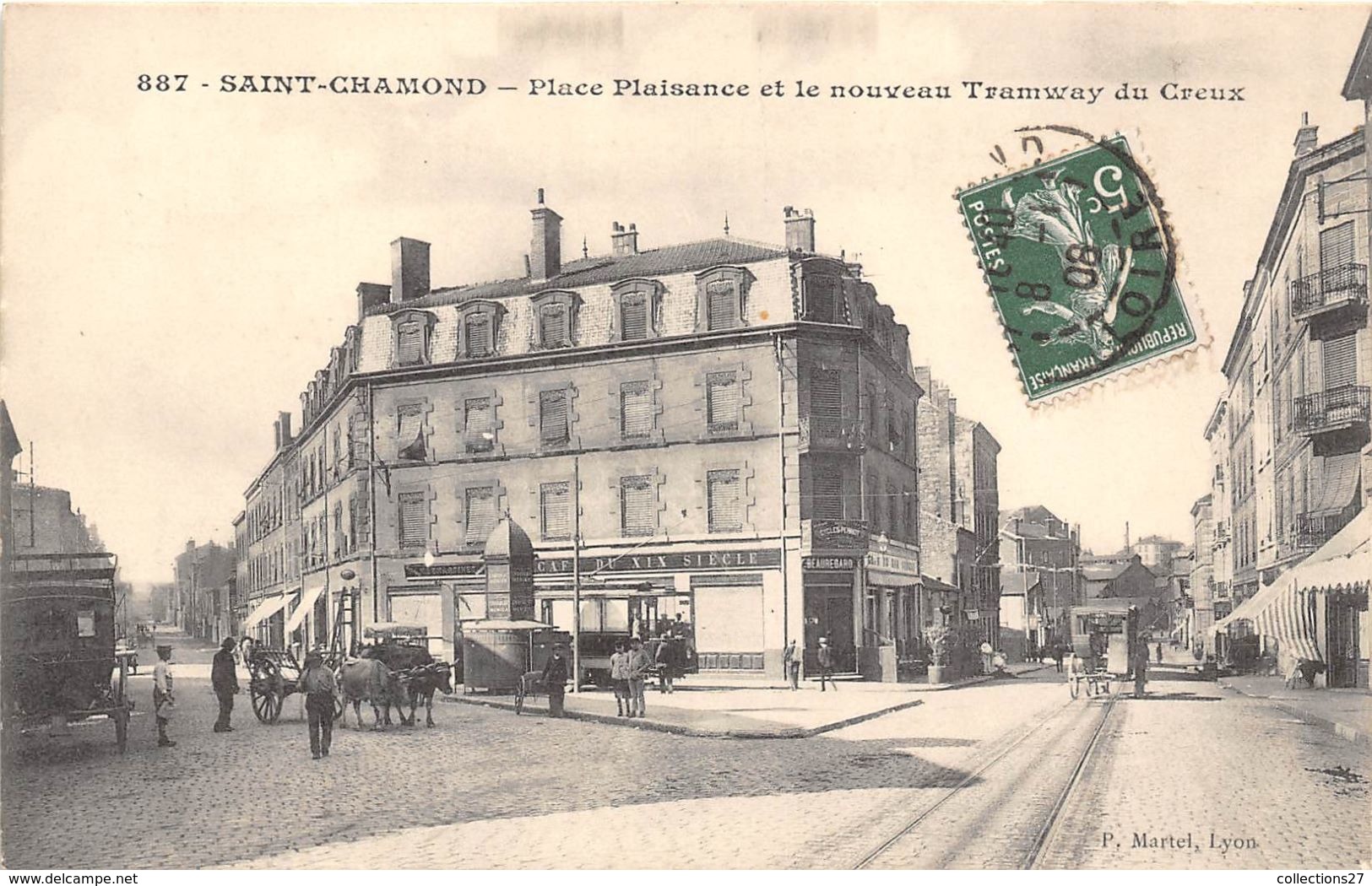 42-SAINT-CHAMOND- PLACE PLAISANCE ET LE NOUVEAU TRAMWAY DU CREUX - Saint Chamond