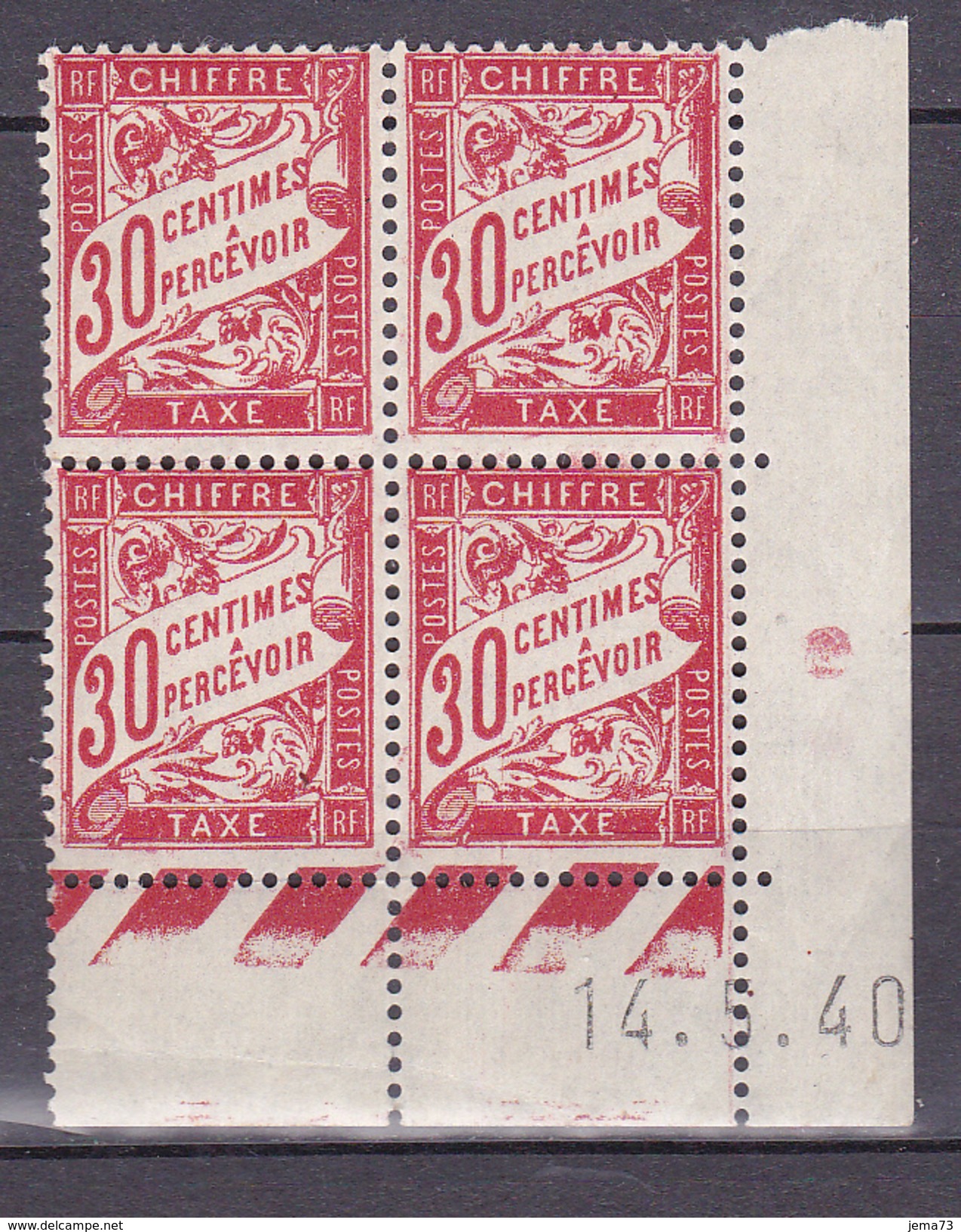 N° 33 Taxes Coins Datés  14.5.40 30c Rouge Carmin Neuf Impeccable - Postage Due