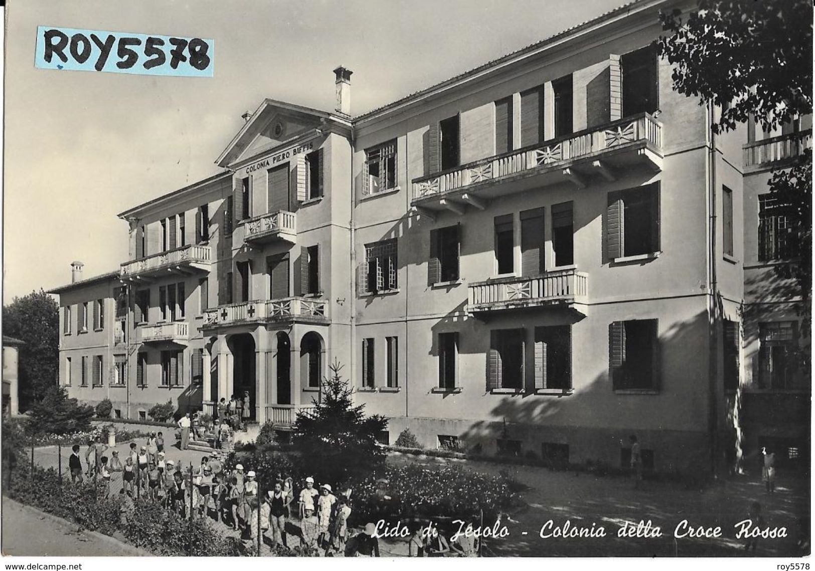 Veneto-venezia- Iesolo Lido Di Jesolo Veduta Palazzo Colonia Piero Biffis Della Croce Rossa Italiana Animata Anni 50 - Sonstige & Ohne Zuordnung