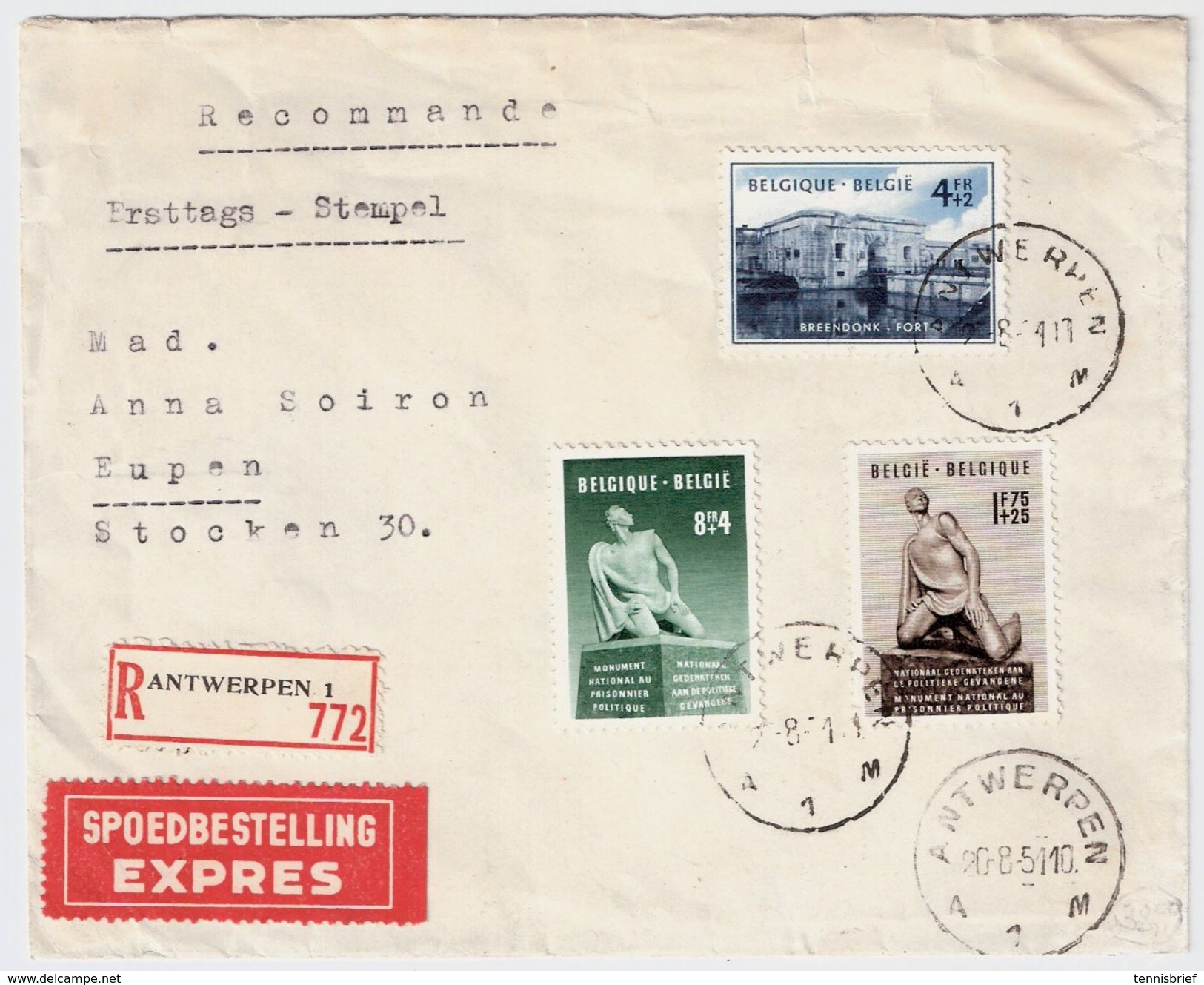 1951, COB No. 860-62, FDC , Euro 125.-    , #8586 - ....-1951