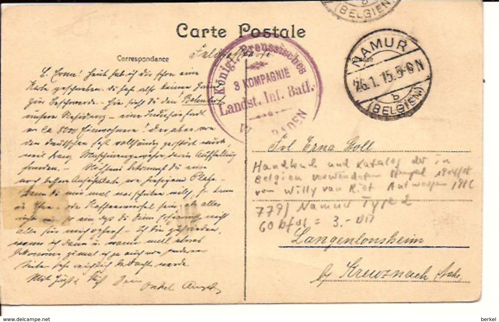 AUVELAIS LA GARE CACHETÉE FELDPOST NAMUR 1915  913/d4  état : 95% - Bahnhöfe Ohne Züge