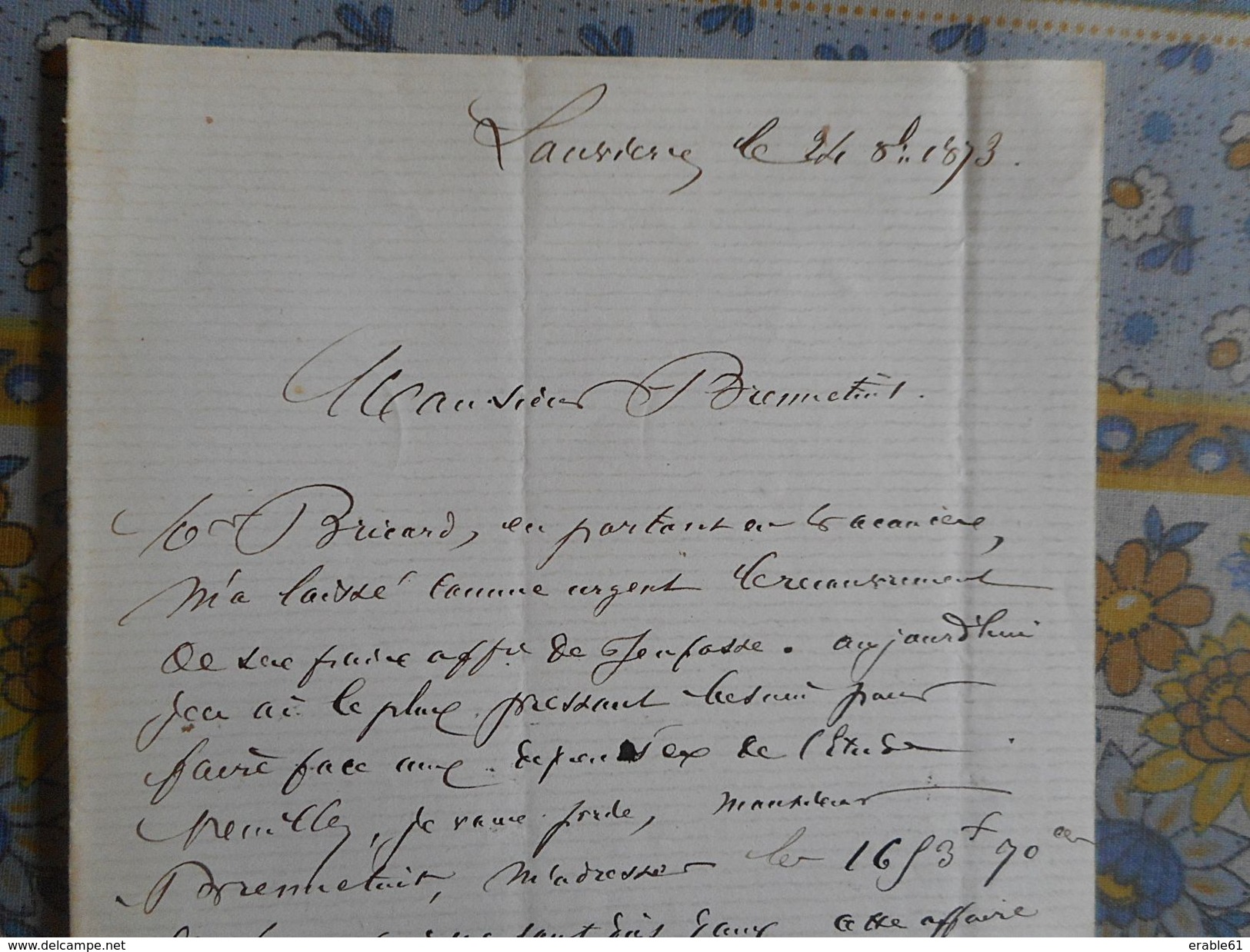 LAC  1873 LOUVIERS Pour AUFFAY Cachet Ambulant PARIS Au HAVRE - 1849-1876: Période Classique