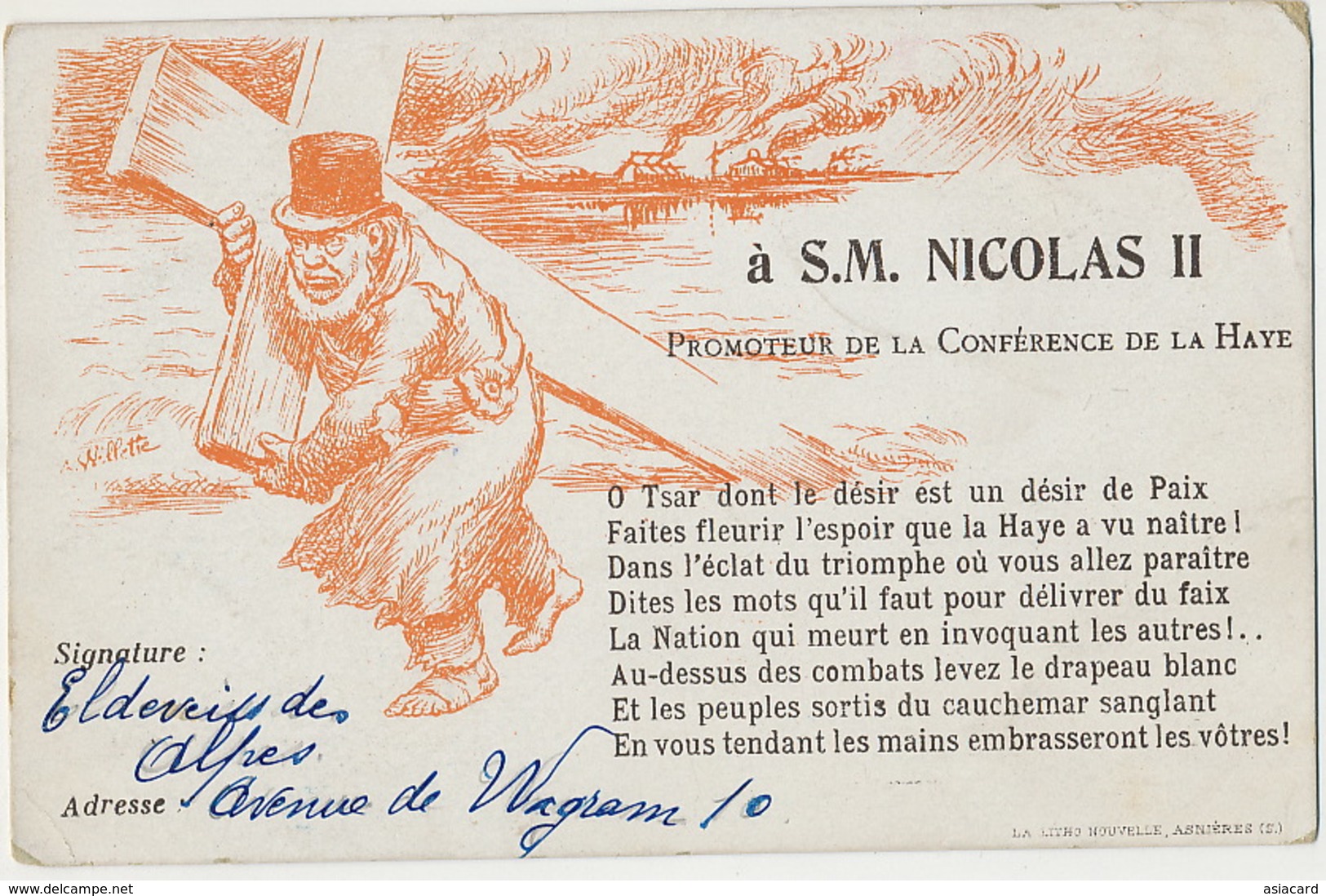 Boer War Kruger Writting To Czar Nicolas II The Hague Conference Promotor Compiegne France Tsar Signée Willette - Afrique Du Sud